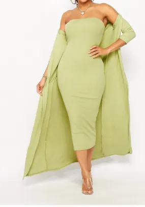 2Bme Fashion - Fitted Strapless Dress With Cardigan