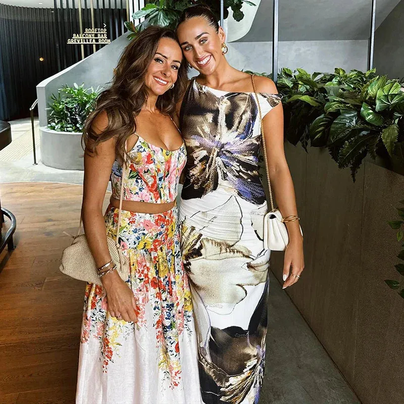 Abstract Floral One Shoulder Elegant Wedding Party Summer Long Dress Women Maxi Dress