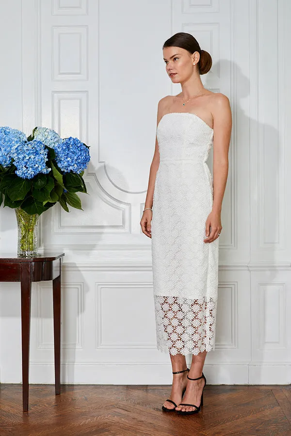 Adeline White Lace Midi Bridal Shower Dress & Wedding Rehearsal Dress