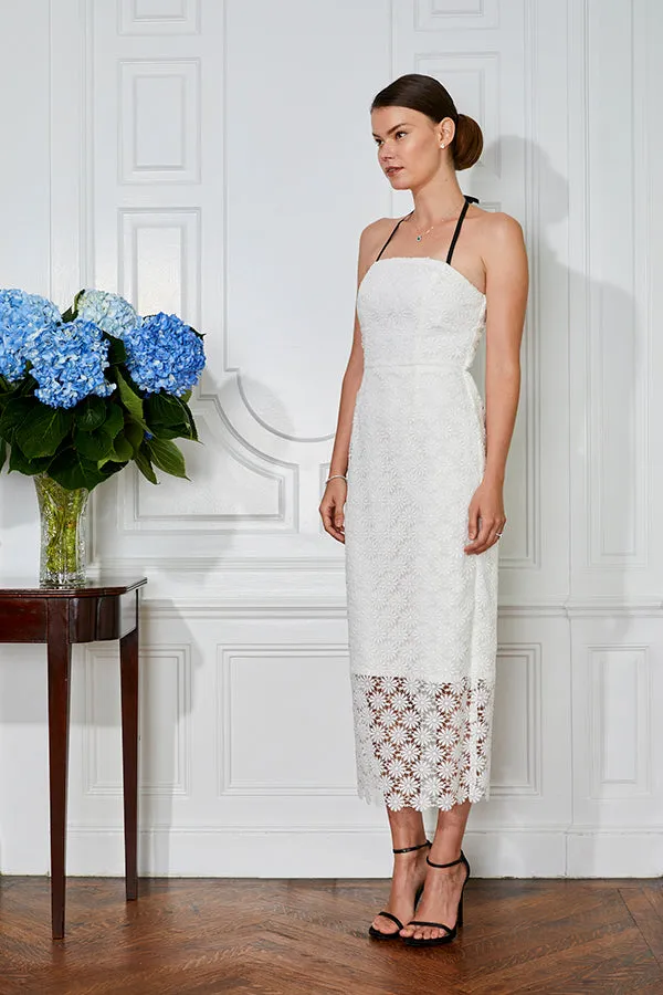 Adeline White Lace Midi Bridal Shower Dress & Wedding Rehearsal Dress