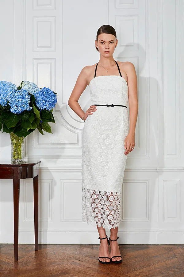 Adeline White Lace Midi Bridal Shower Dress & Wedding Rehearsal Dress