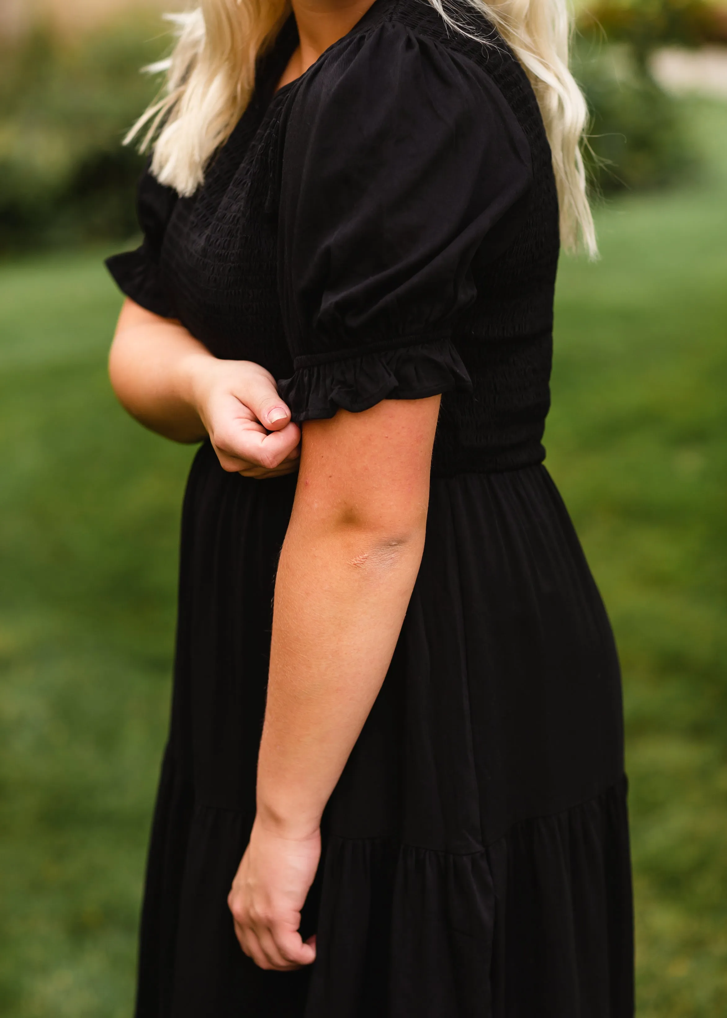 Black Smocked Midi Dress - FINAL SALE