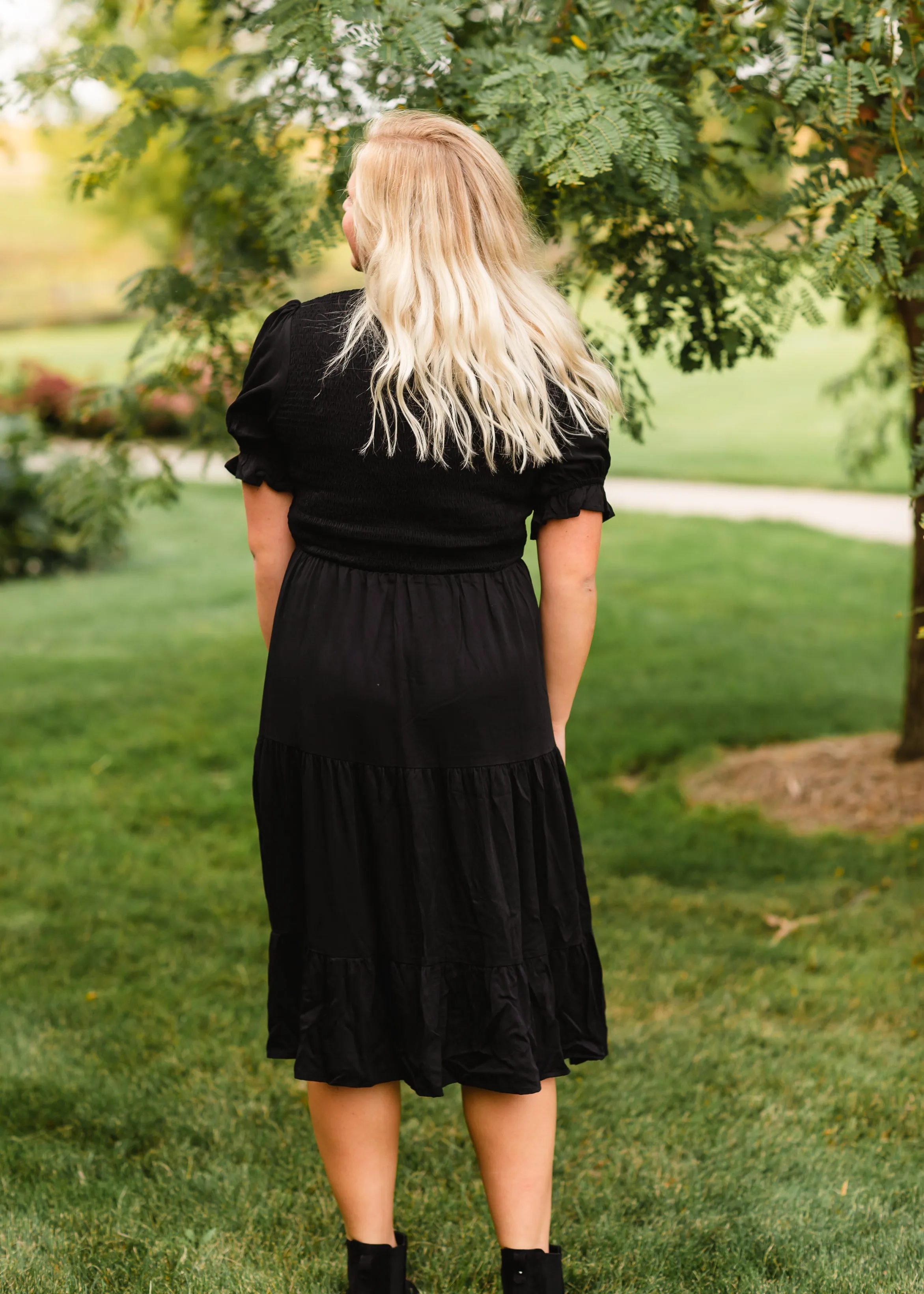 Black Smocked Midi Dress - FINAL SALE