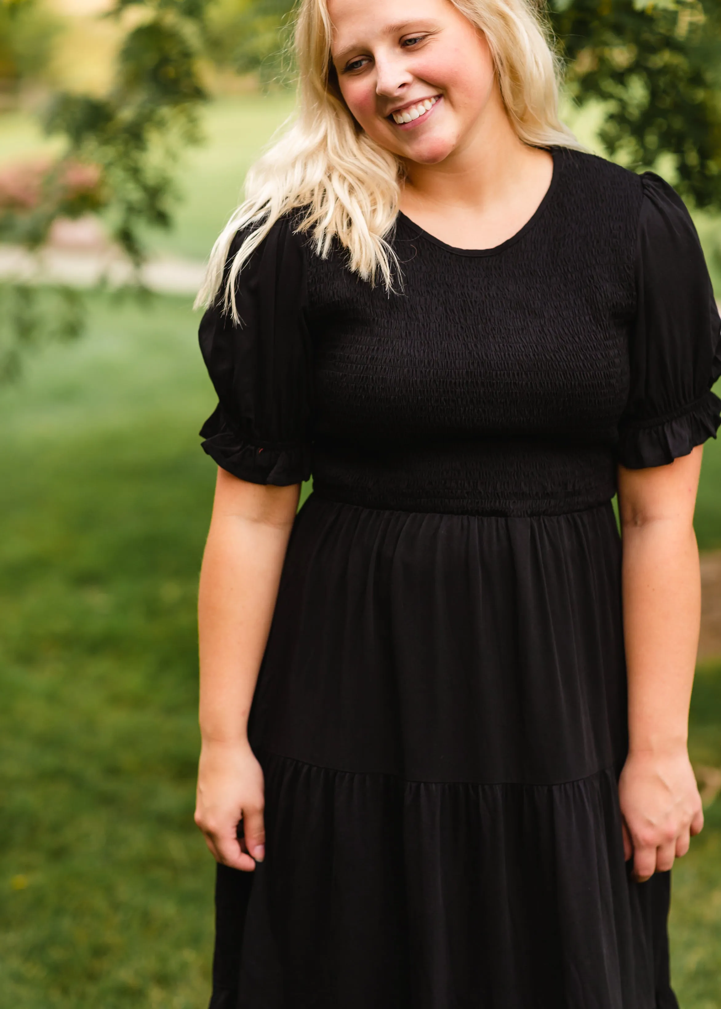 Black Smocked Midi Dress - FINAL SALE