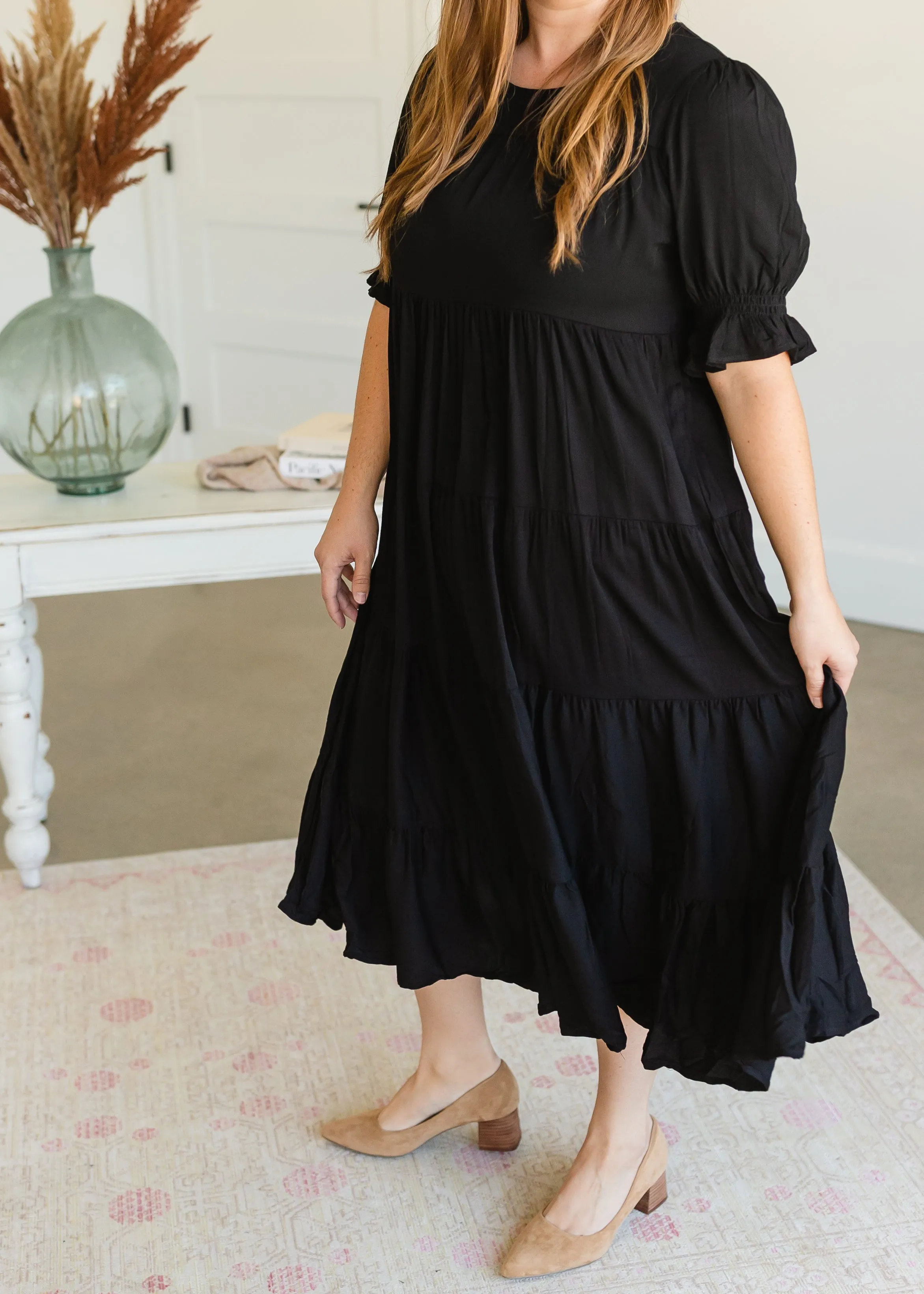 Black Tiered Ruffle Midi Dress - FINAL SALE