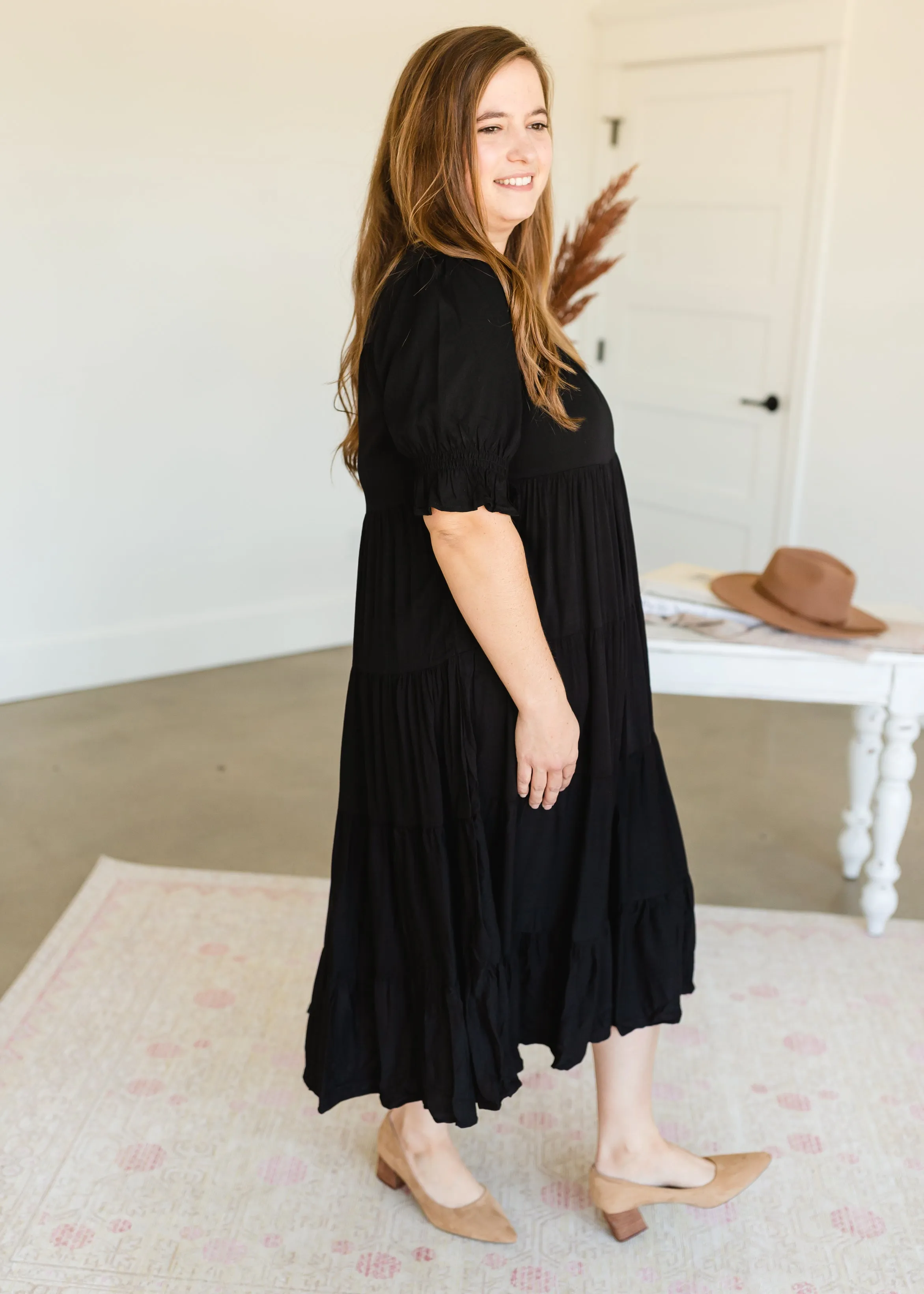 Black Tiered Ruffle Midi Dress - FINAL SALE