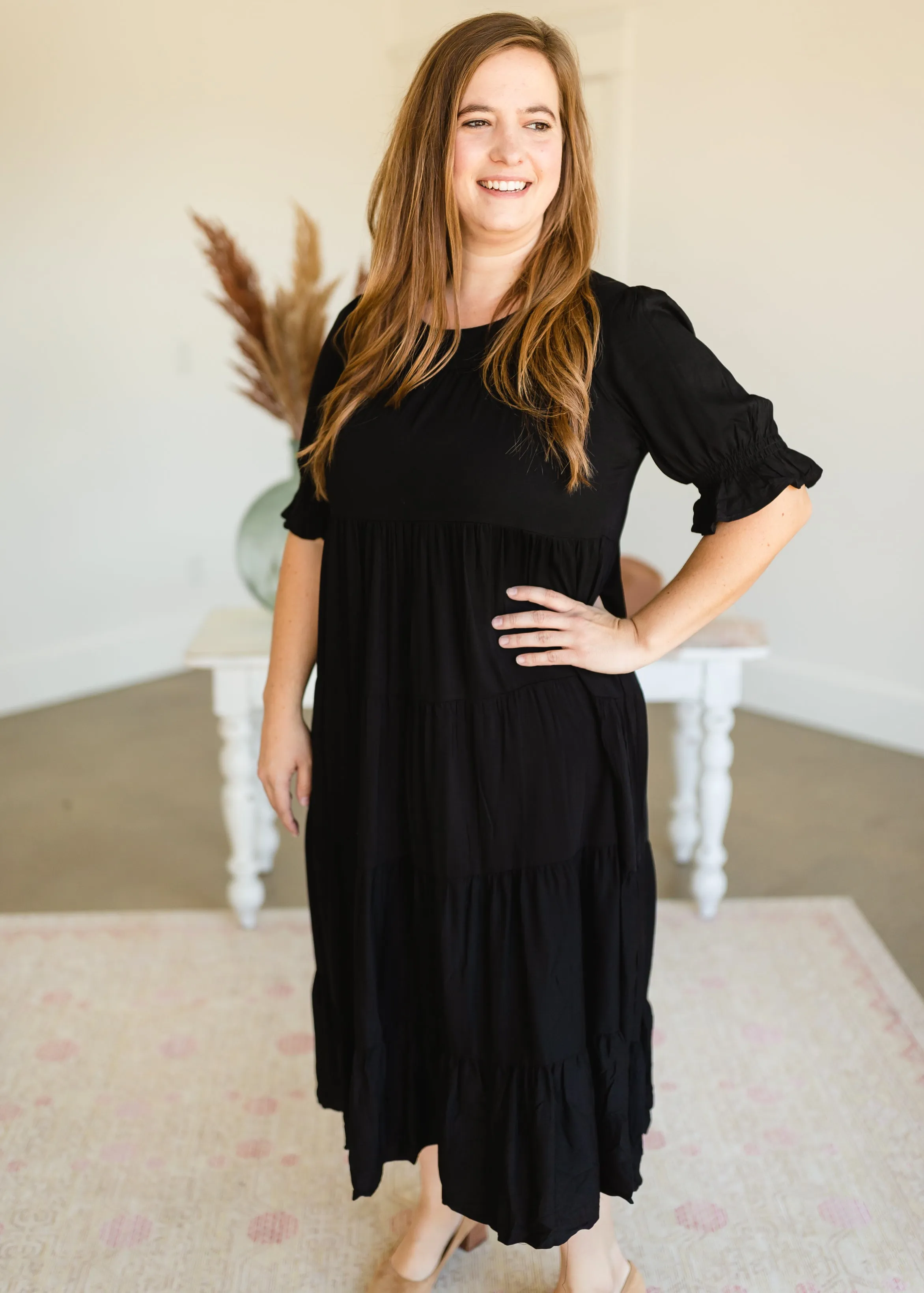 Black Tiered Ruffle Midi Dress - FINAL SALE