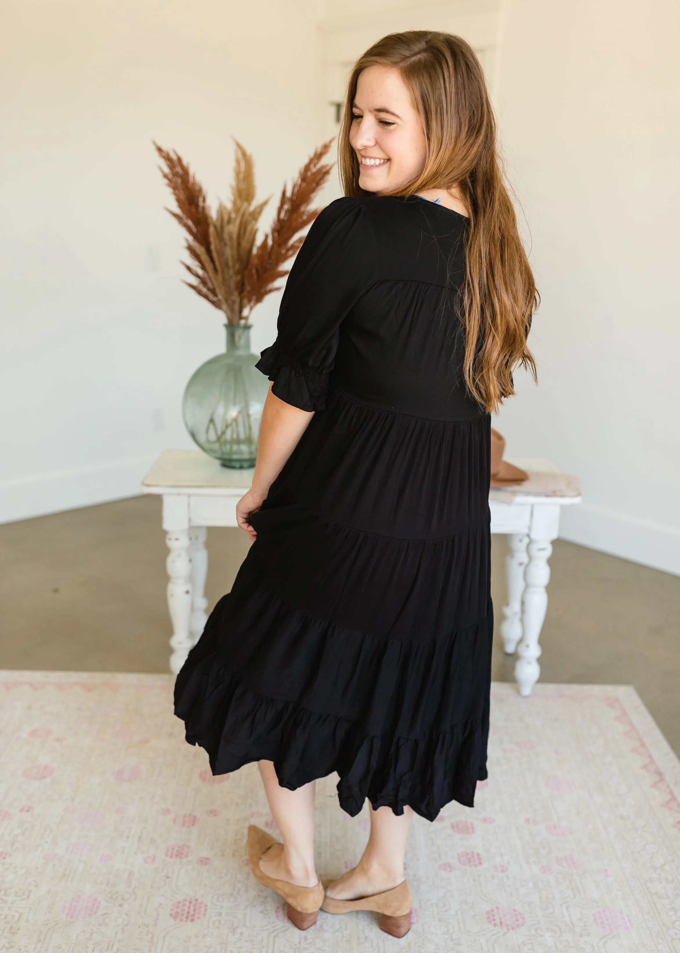 Black Tiered Ruffle Midi Dress - FINAL SALE