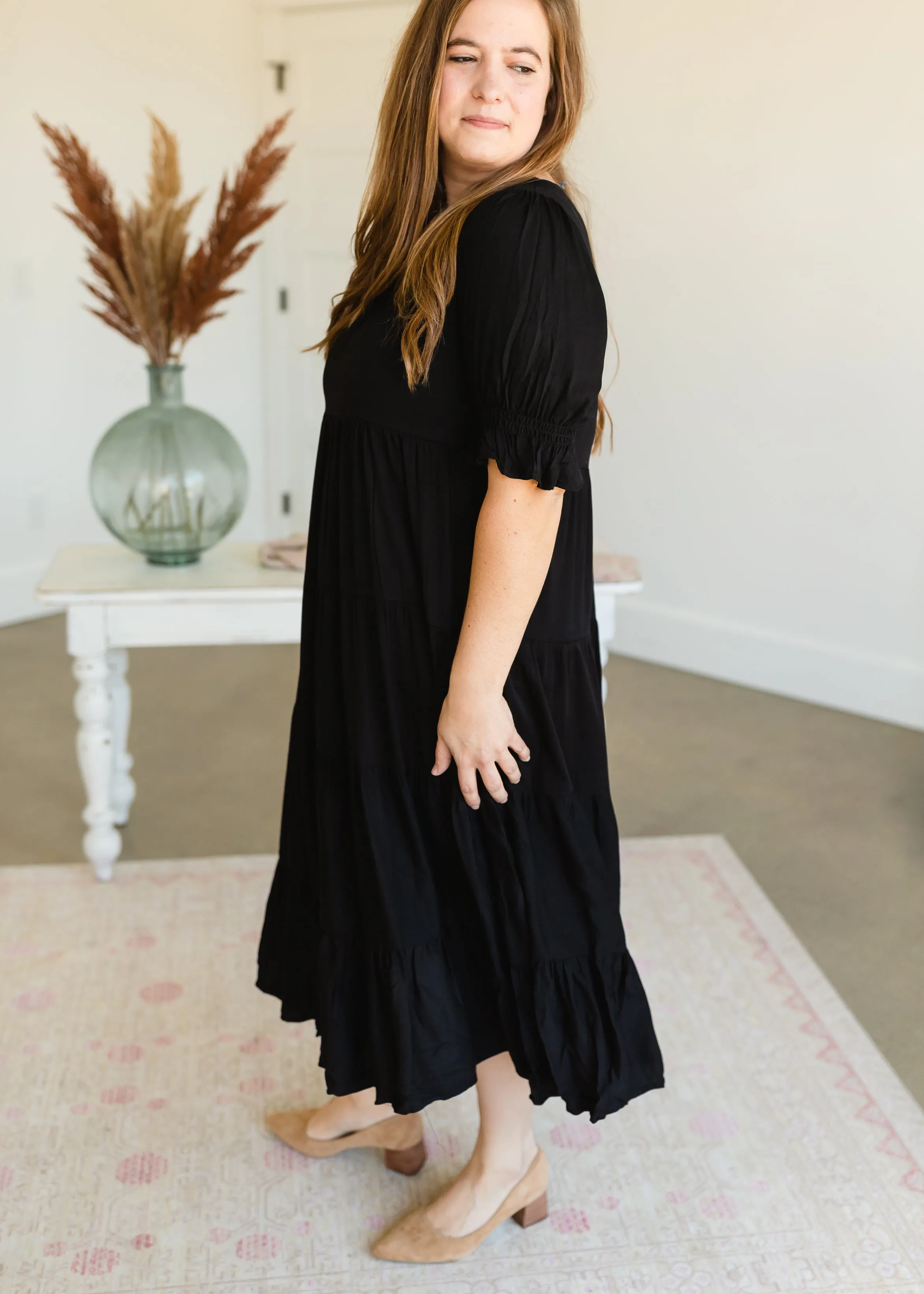 Black Tiered Ruffle Midi Dress - FINAL SALE