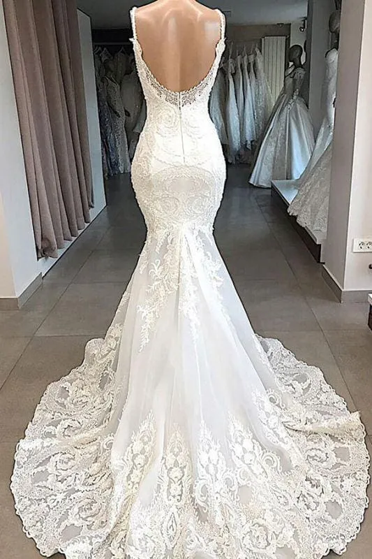 Bridelily Amazing Appliques Tulle Mermaid Wedding Dress