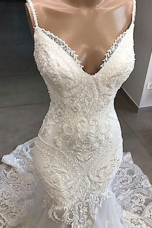 Bridelily Amazing Appliques Tulle Mermaid Wedding Dress
