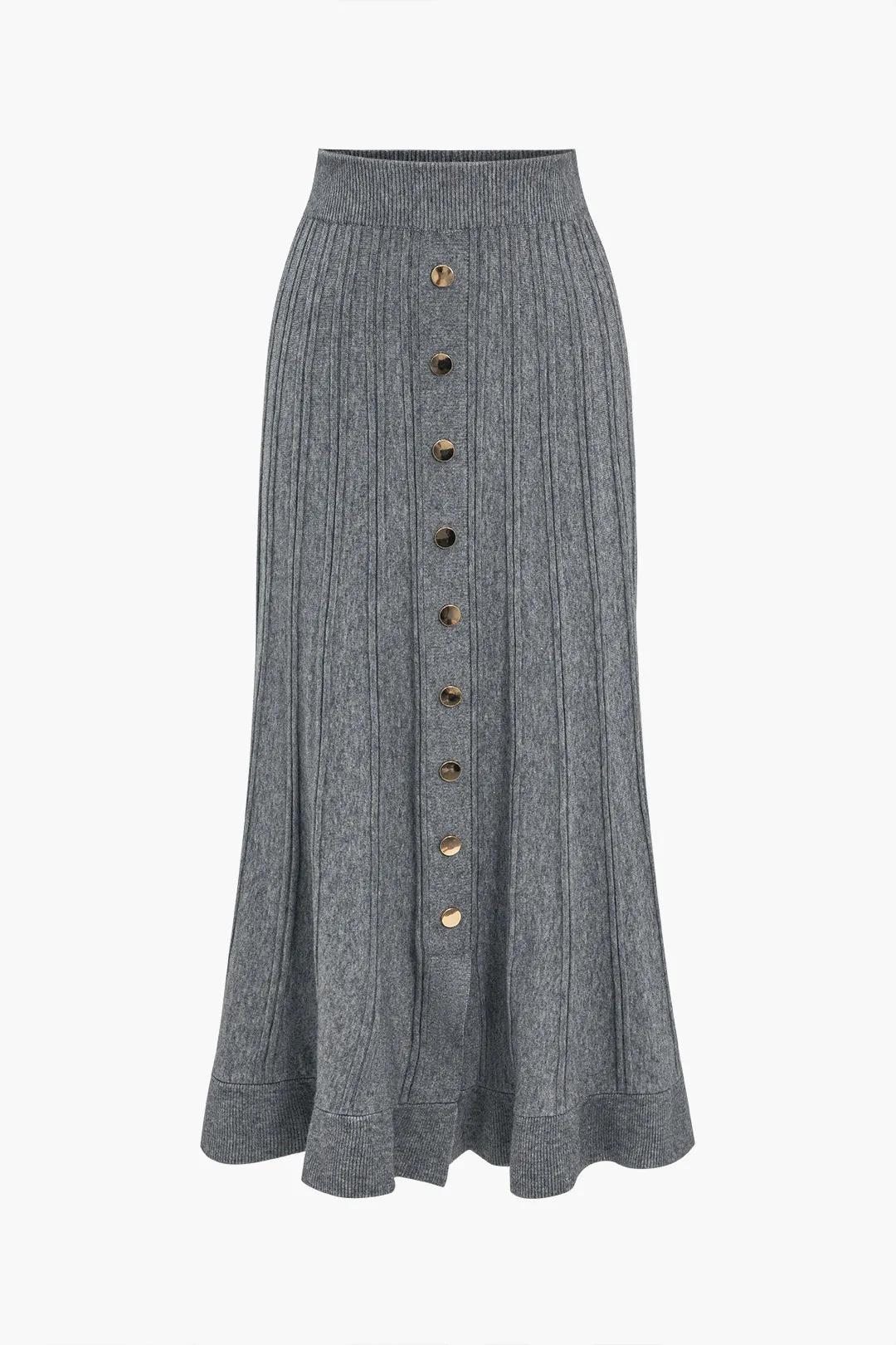 Button Metallic High Waist Skirt