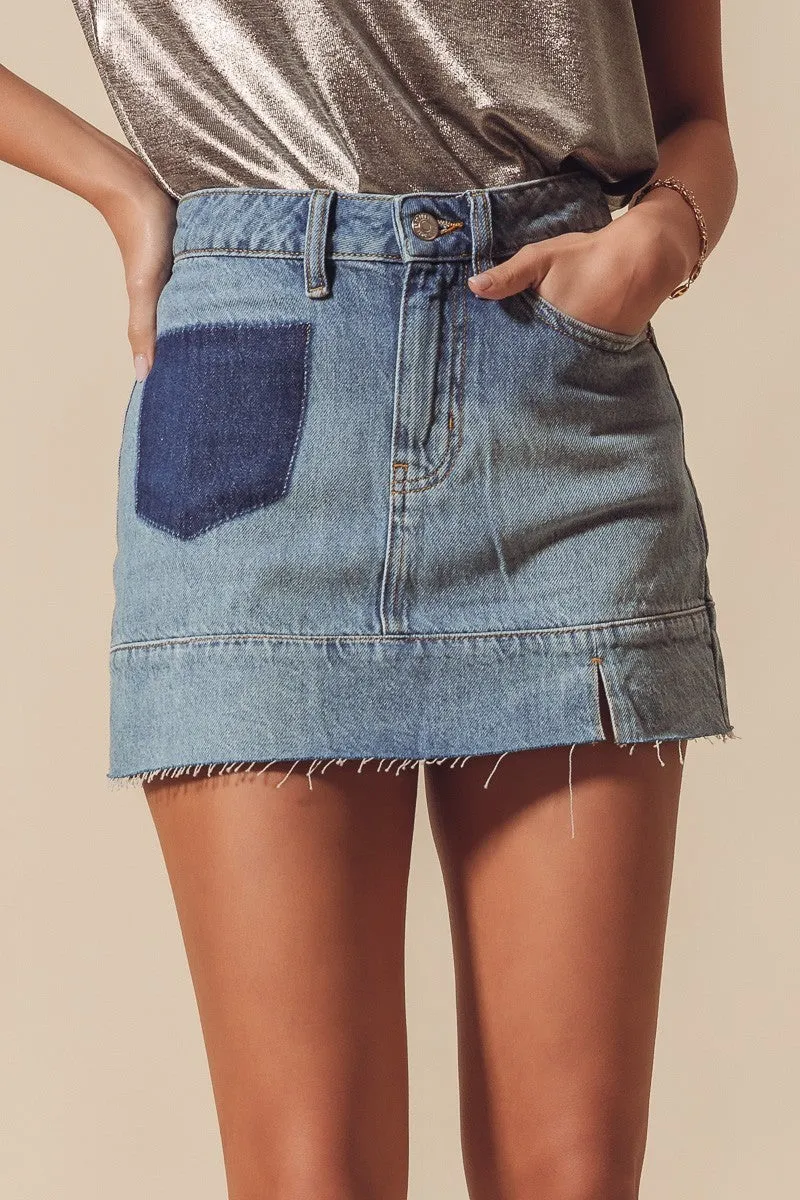 Cadillac Cantina Distressed Denim Skirt