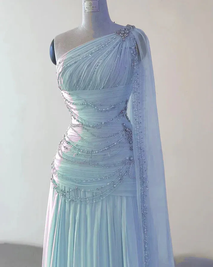 Classy A Line One Shoulder Pink Chiffon Evening Gown Prom Dresses , LTP3625