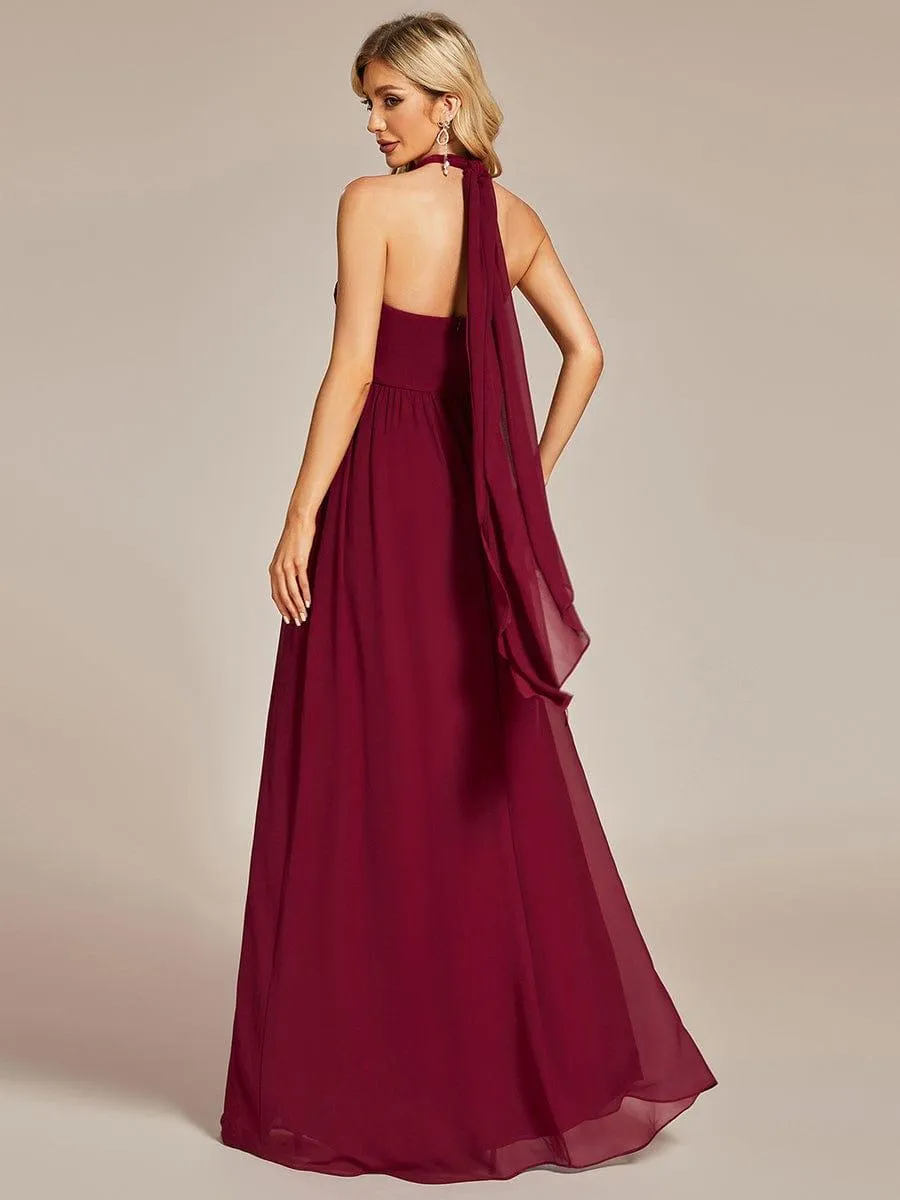 Convertible Chiffon Pleated Strapless Tie-Waist Bridesmaid Dress