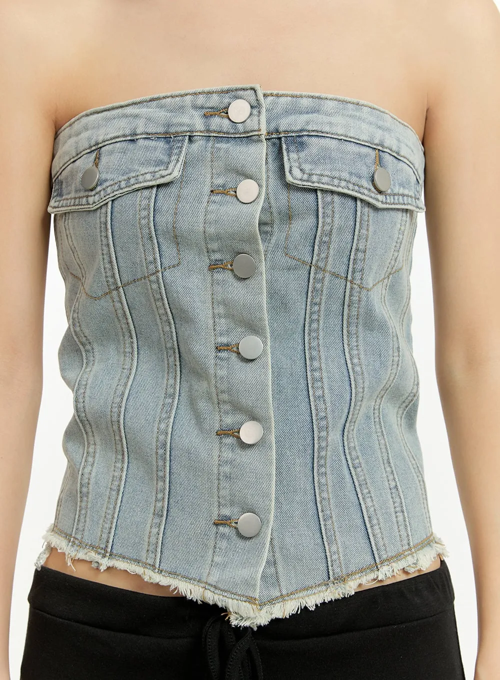 Denim Button Up Tube Top CU428