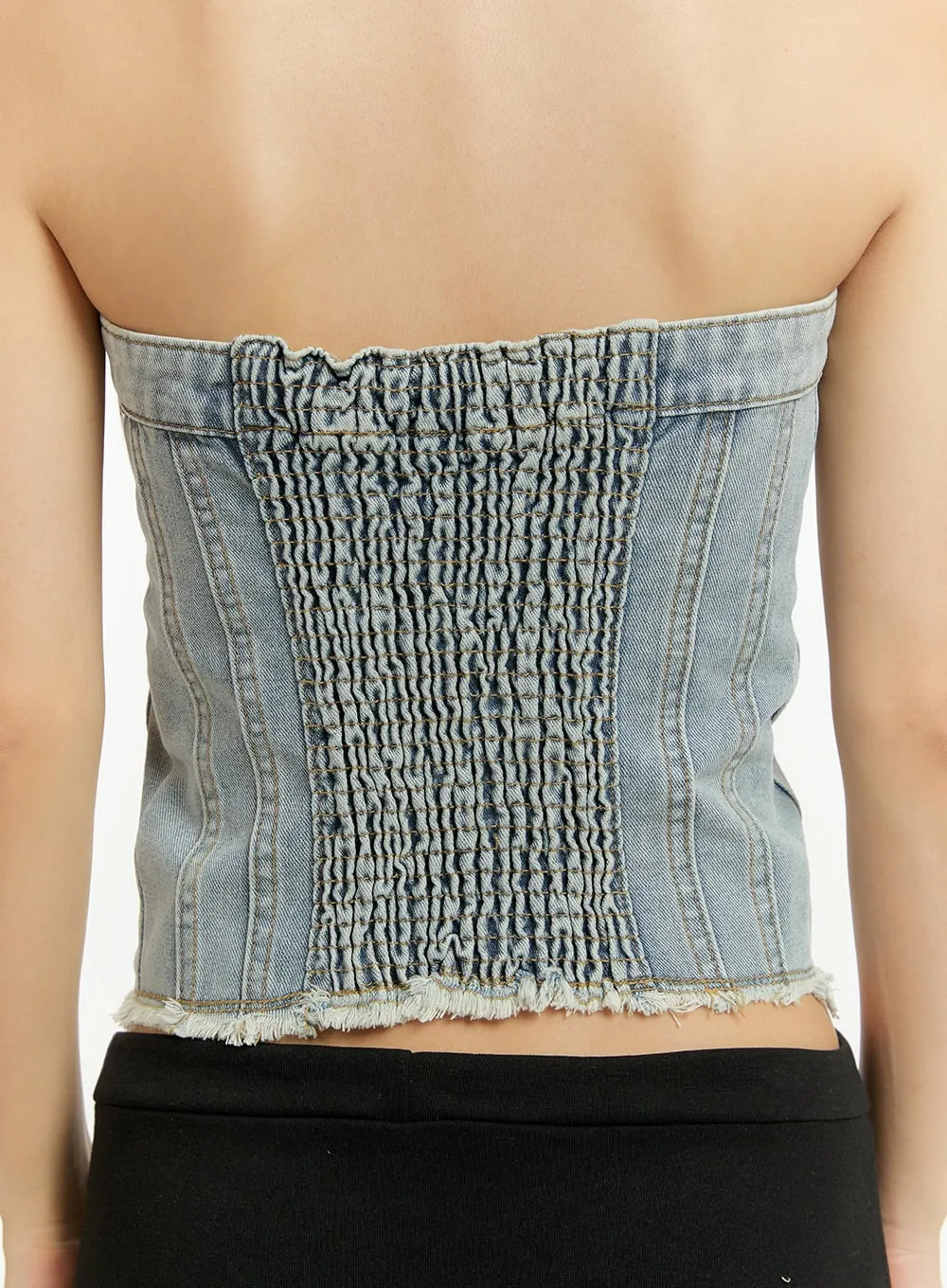 Denim Button Up Tube Top CU428