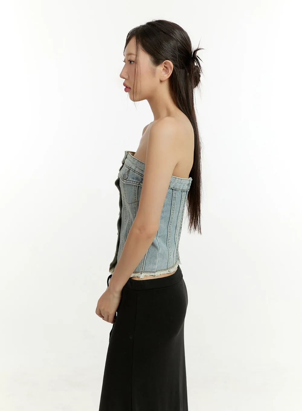 Denim Button Up Tube Top CU428