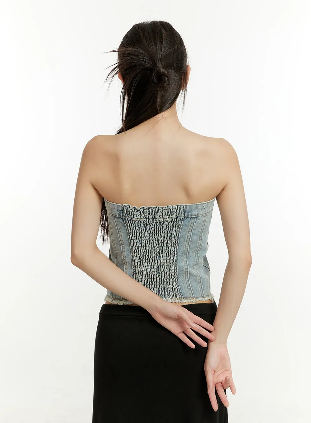 Denim Button Up Tube Top CU428