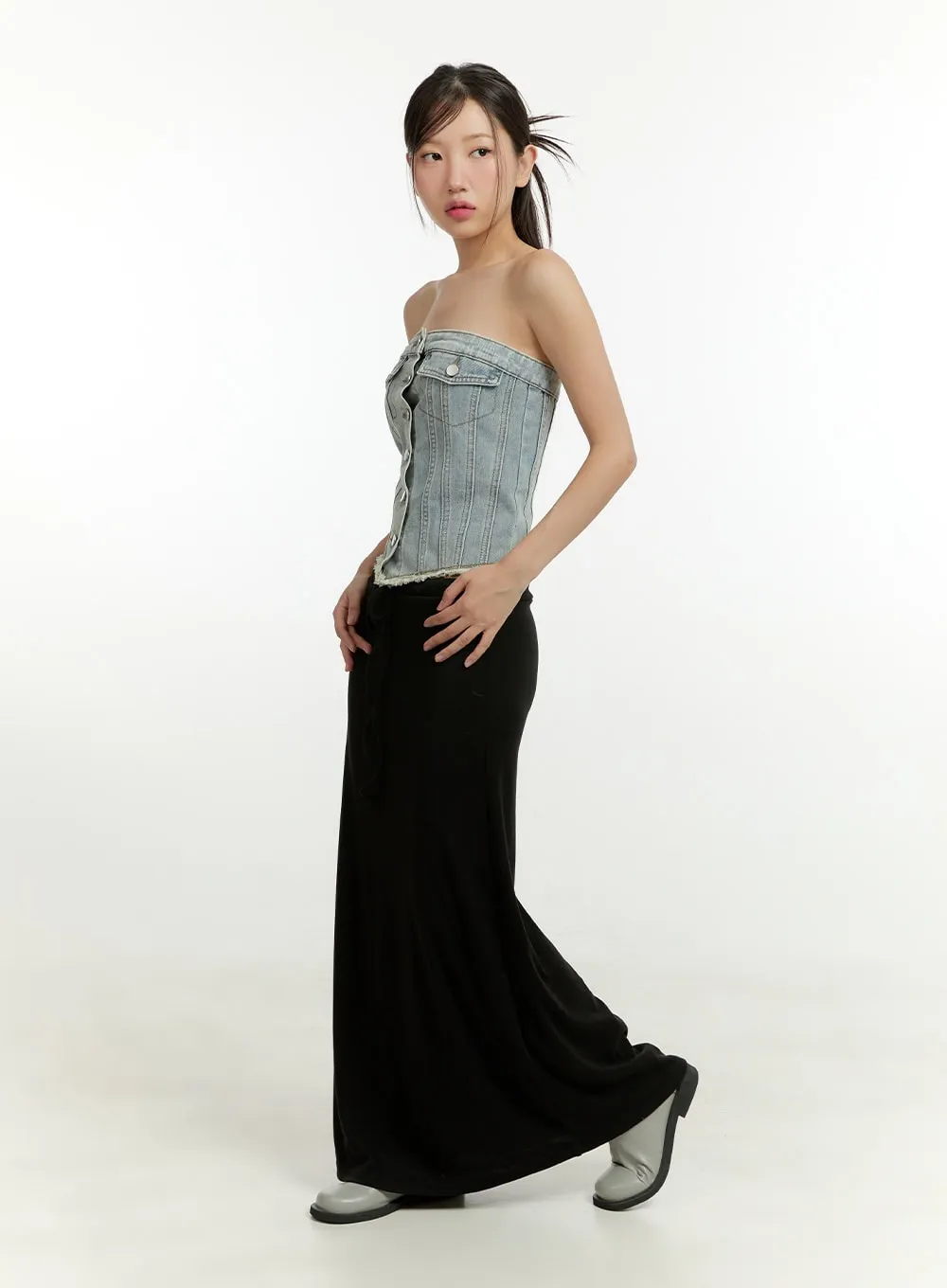 Denim Button Up Tube Top CU428