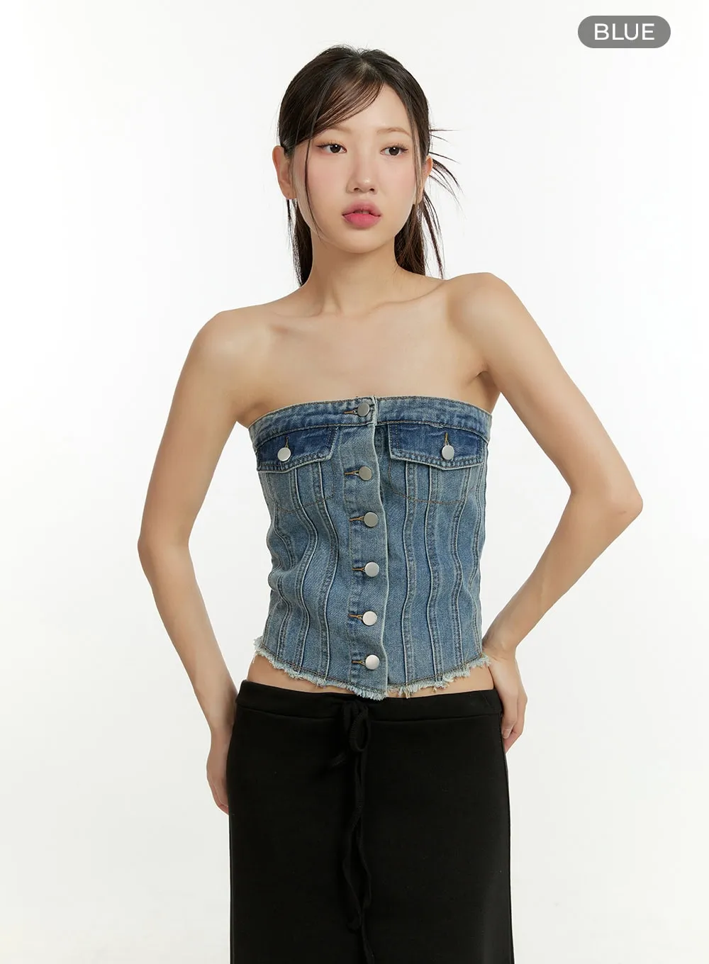 Denim Button Up Tube Top CU428