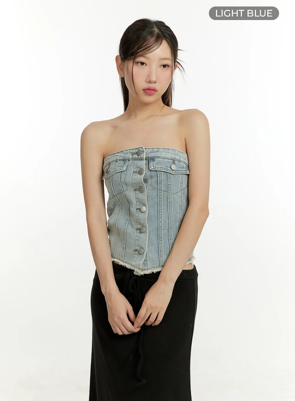 Denim Button Up Tube Top CU428