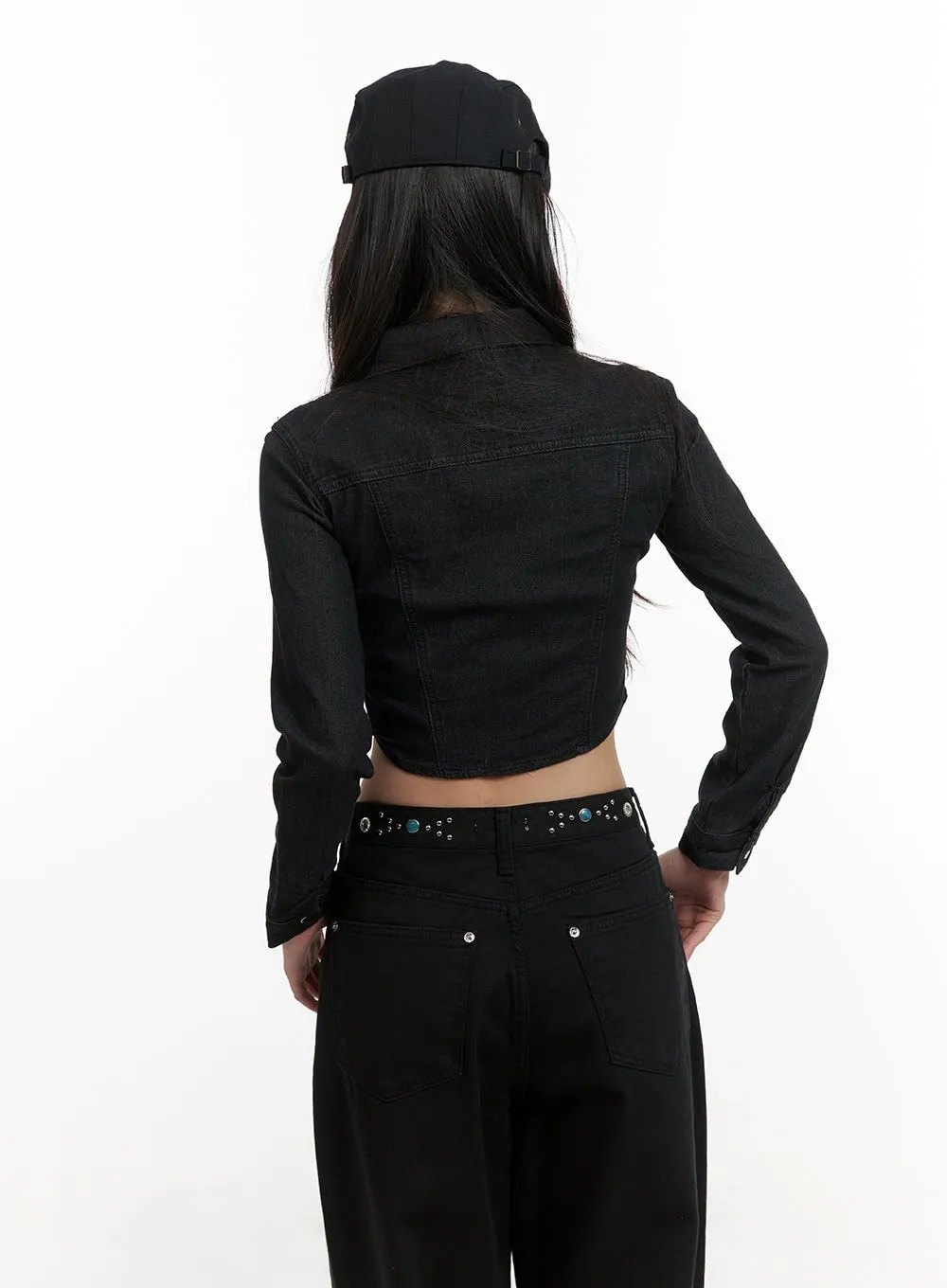 Denim Pocketed Button-Up Crop Shirt CY403