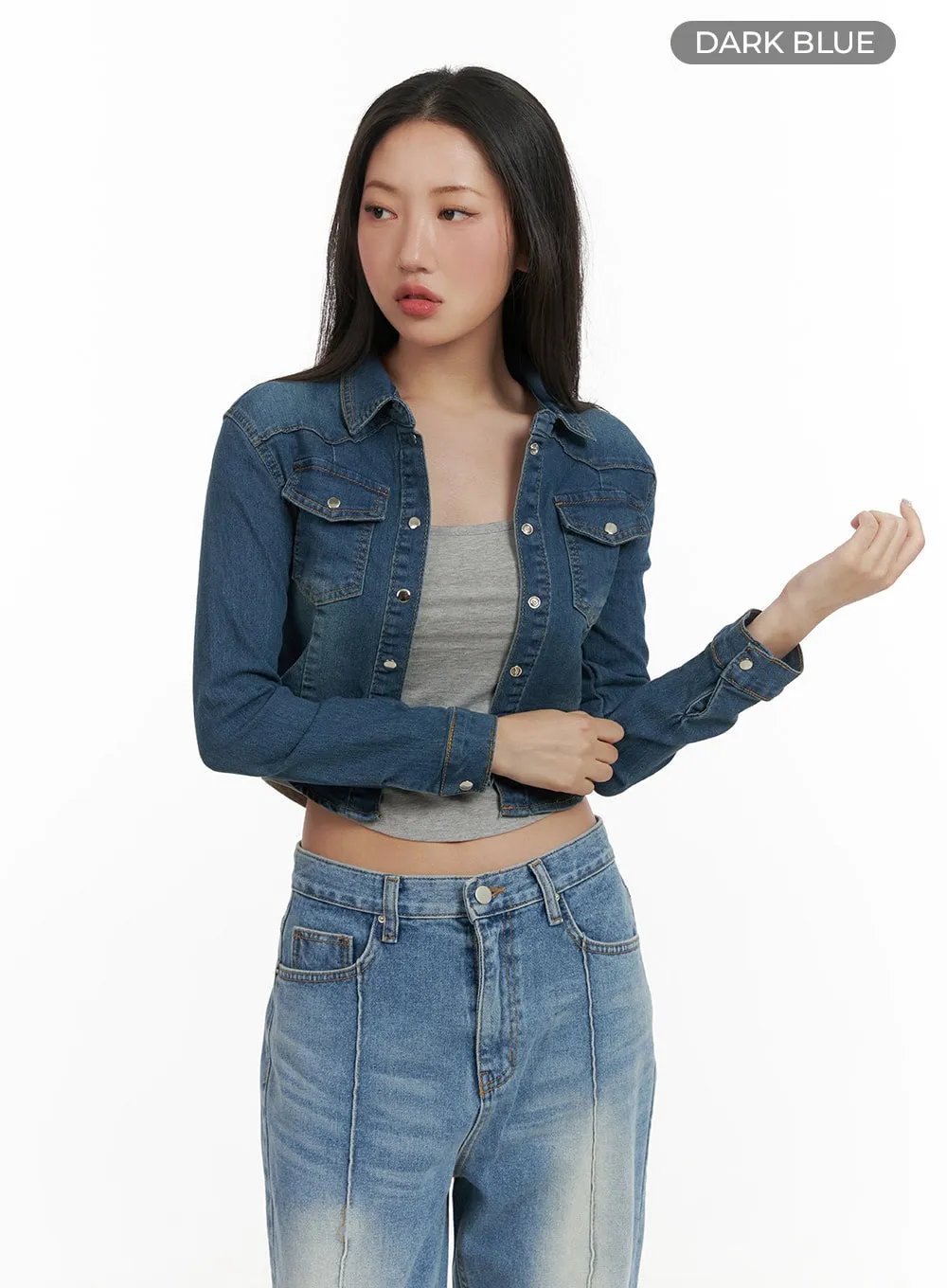 Denim Pocketed Button-Up Crop Shirt CY403