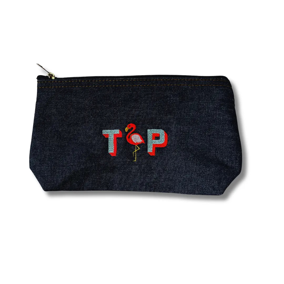 Denim Pouch - Drop Shadow Initials and Motif