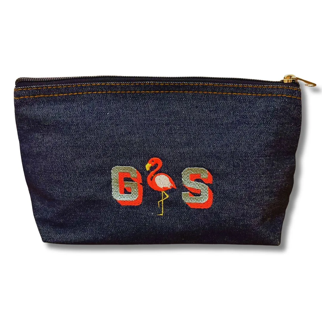Denim Pouch - Drop Shadow Initials and Motif