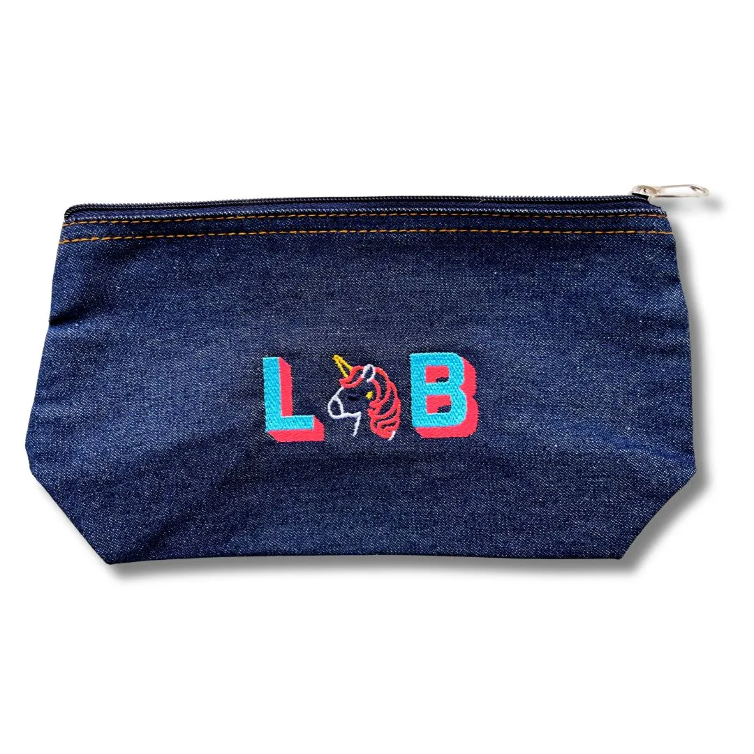 Denim Pouch - Drop Shadow Initials and Motif