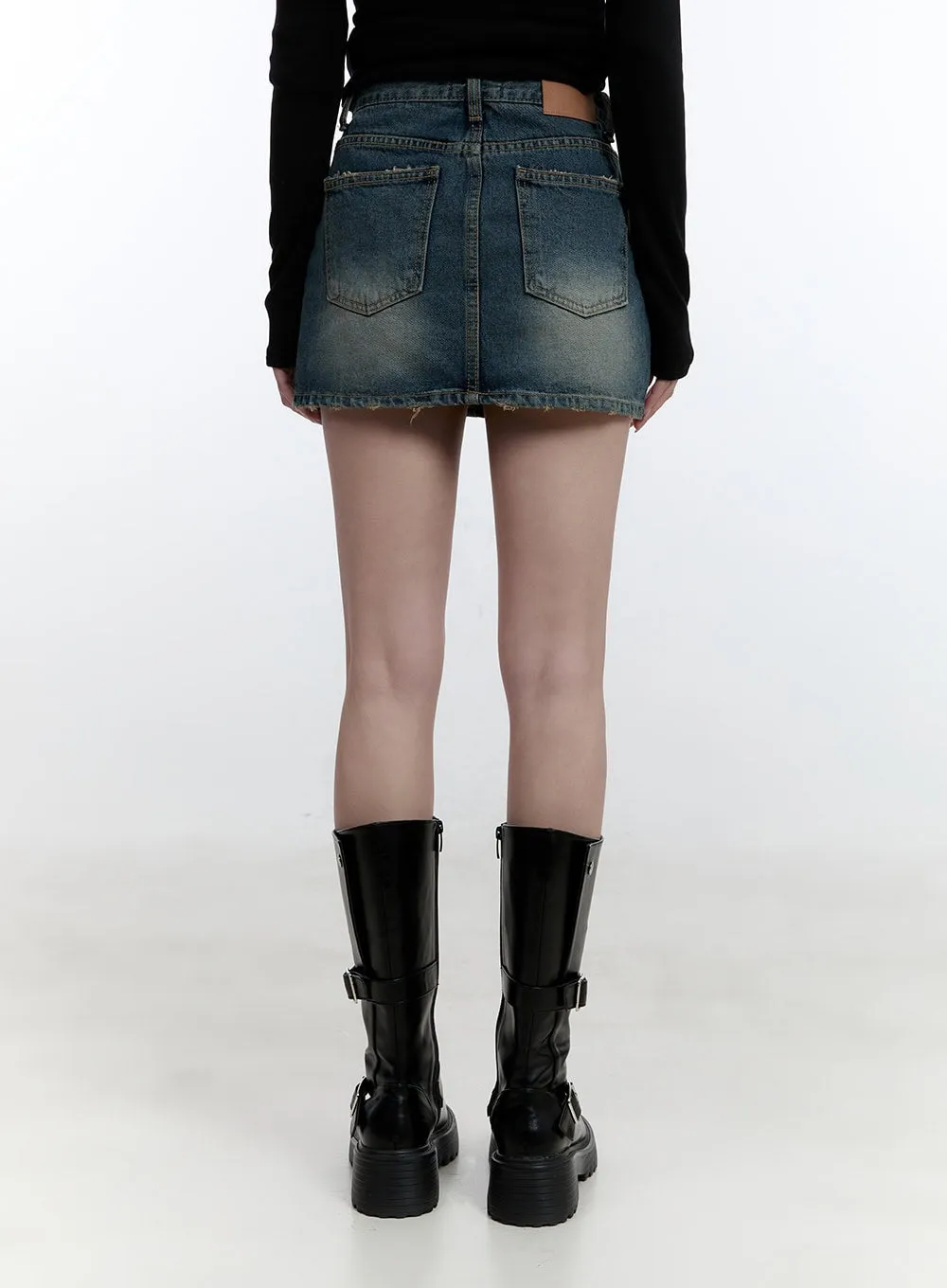 Distressed Hem Denim Mini Skirt CJ521