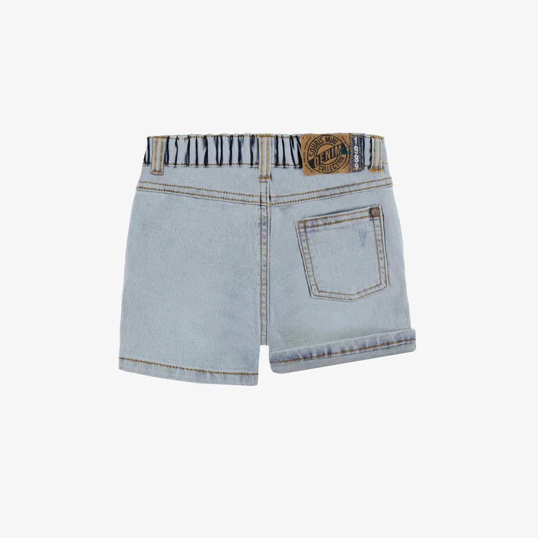 Distressed Pale Blue Denim Shorts