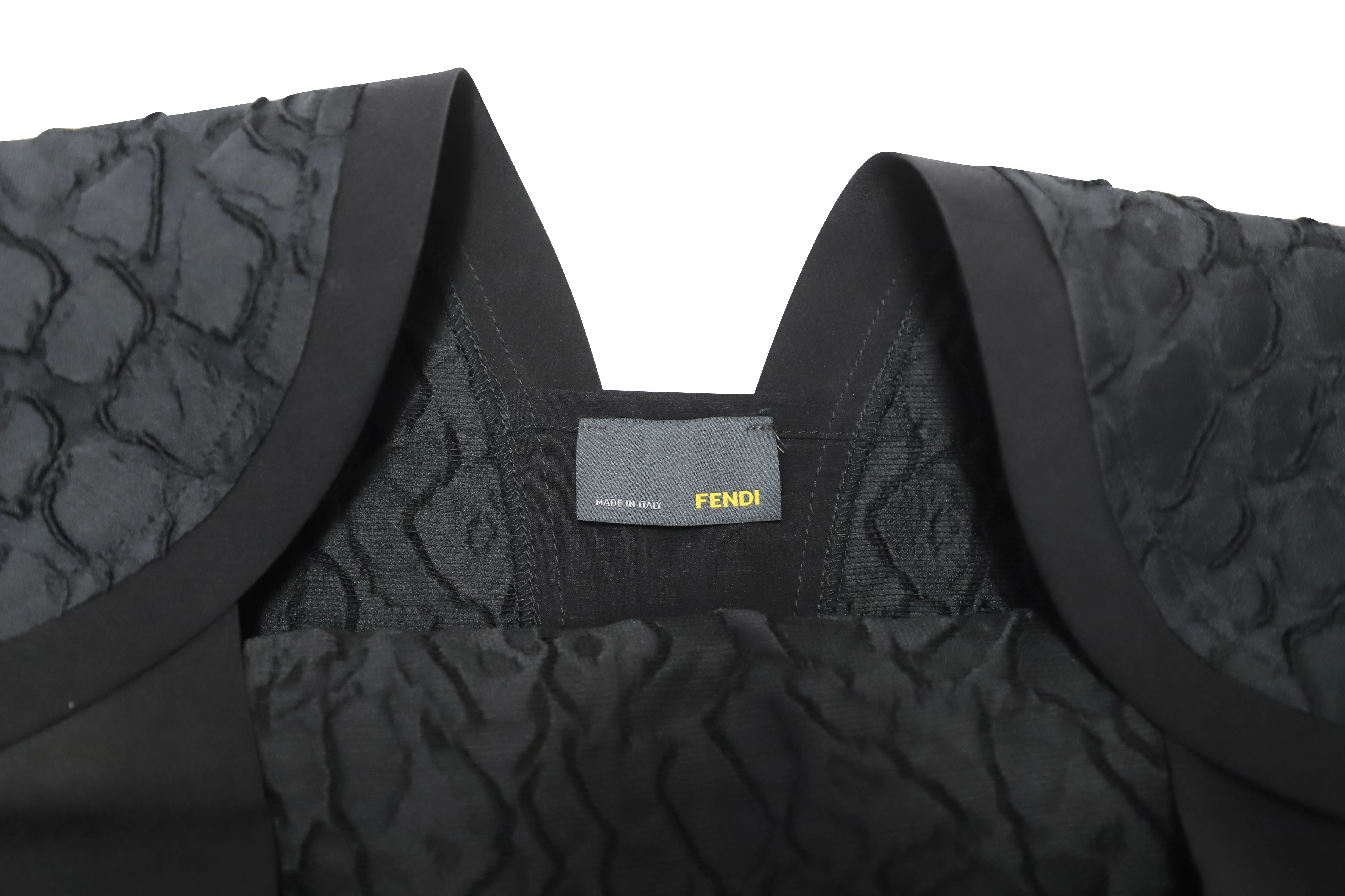 Fendi Sleeveless Floral Tonal Brocade Top in Black Polyester