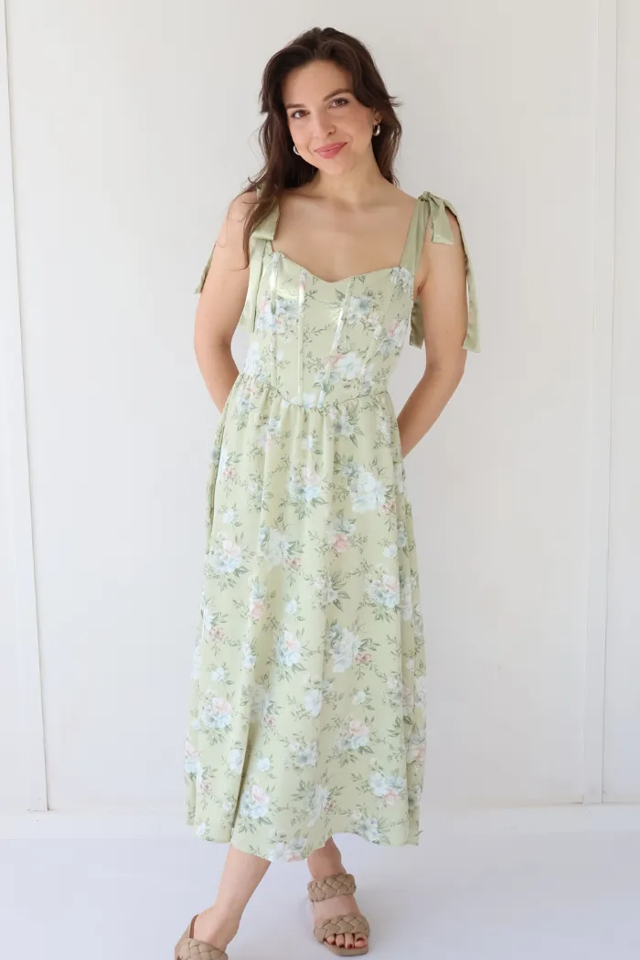 Floral Midi Dress in Mint