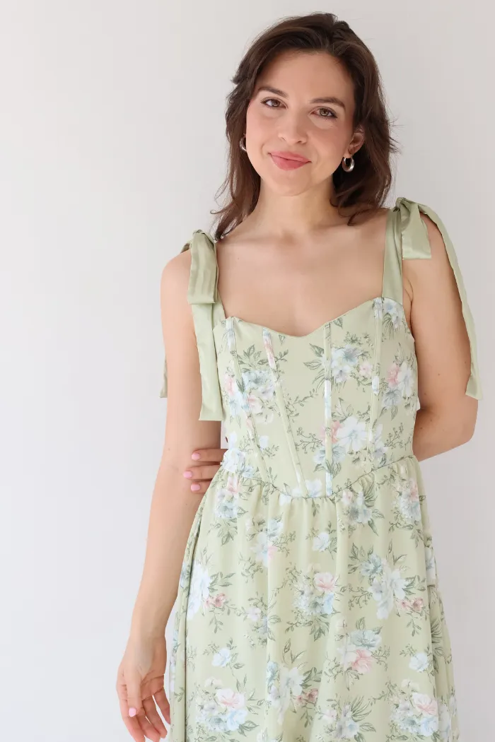 Floral Midi Dress in Mint