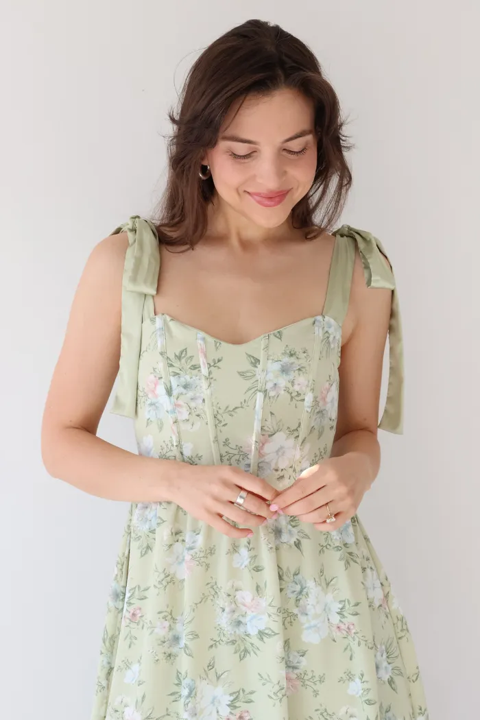 Floral Midi Dress in Mint