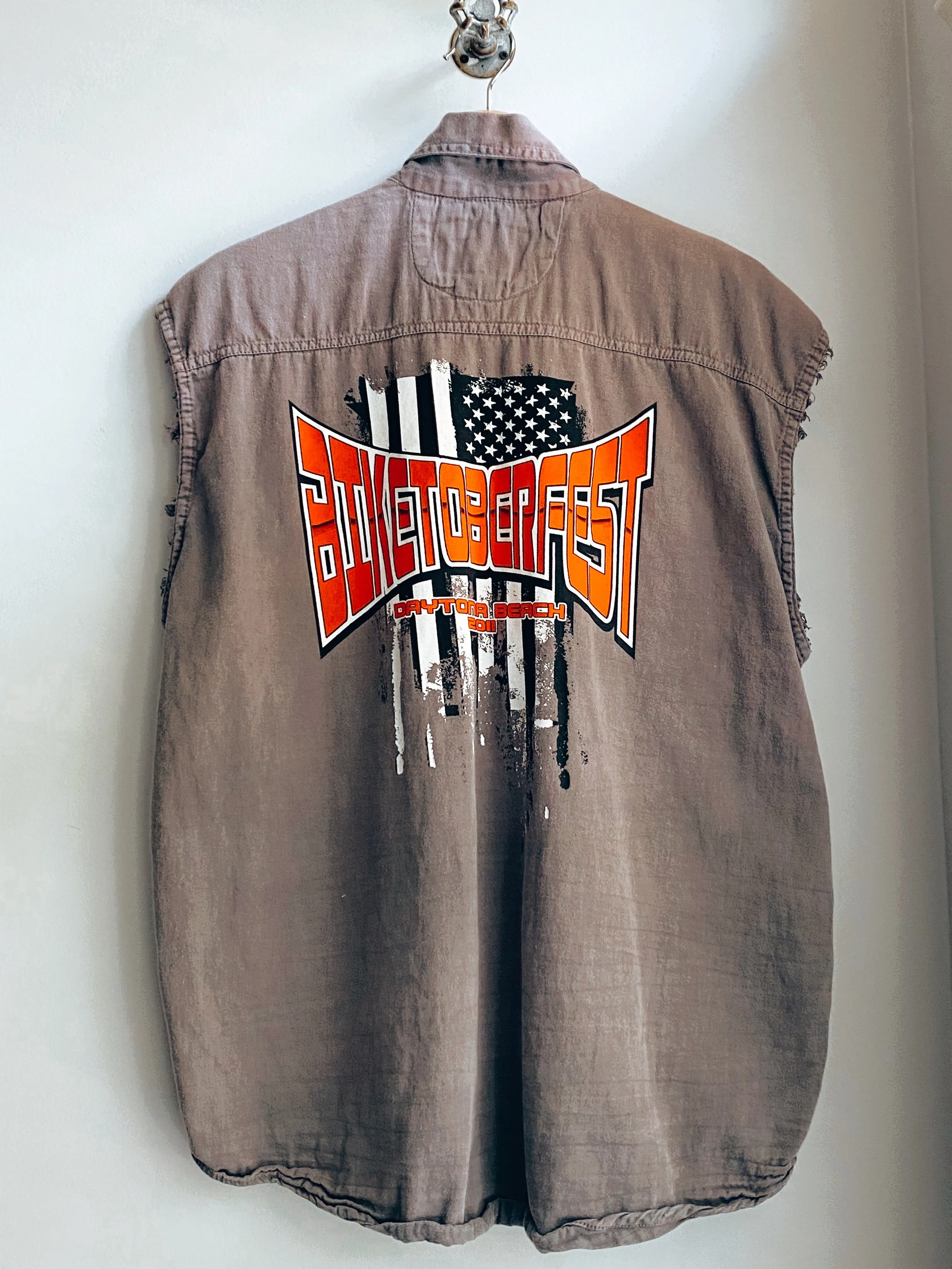 Grey Vintage Denim Biker Button Up