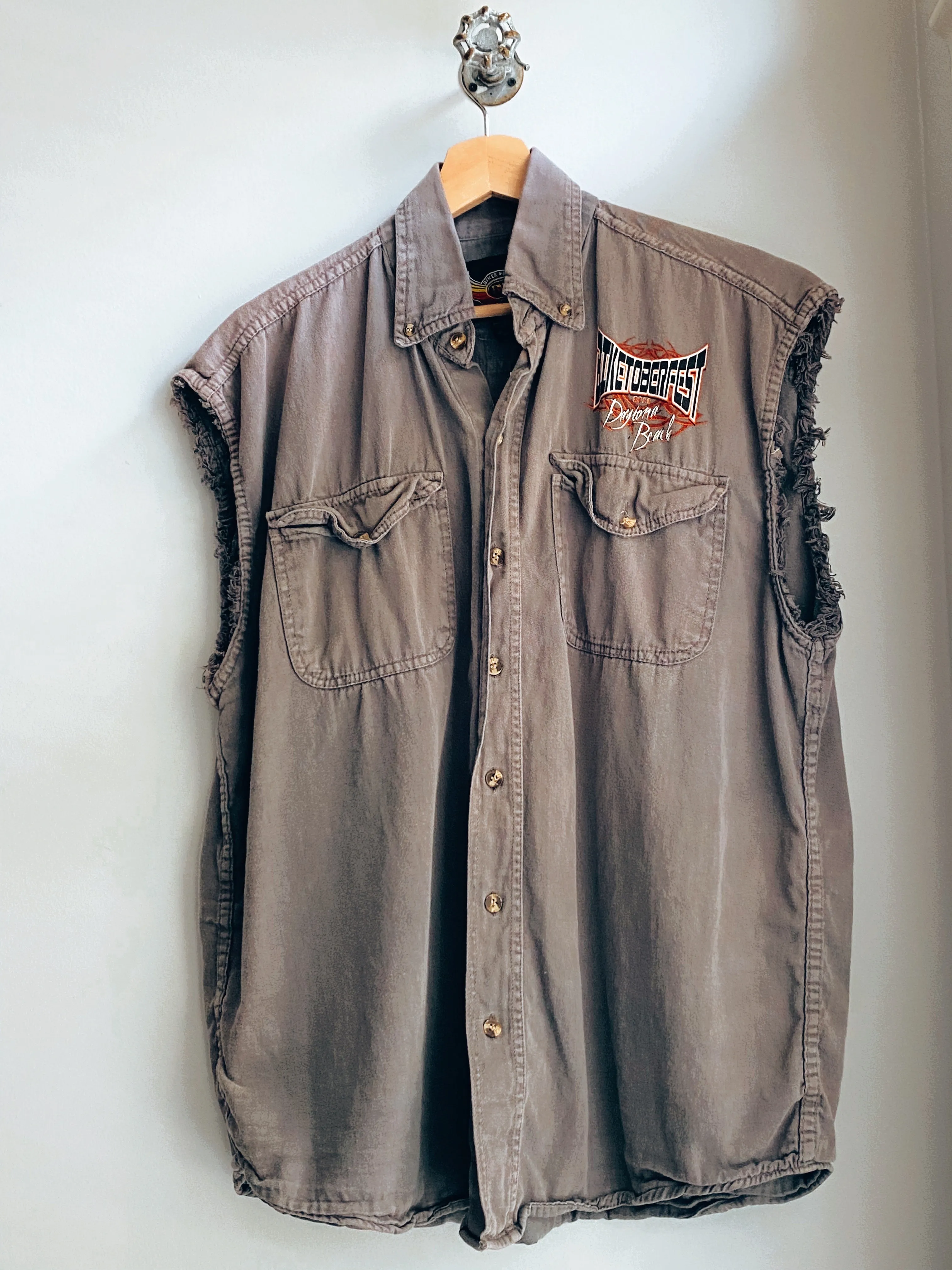 Grey Vintage Denim Biker Button Up
