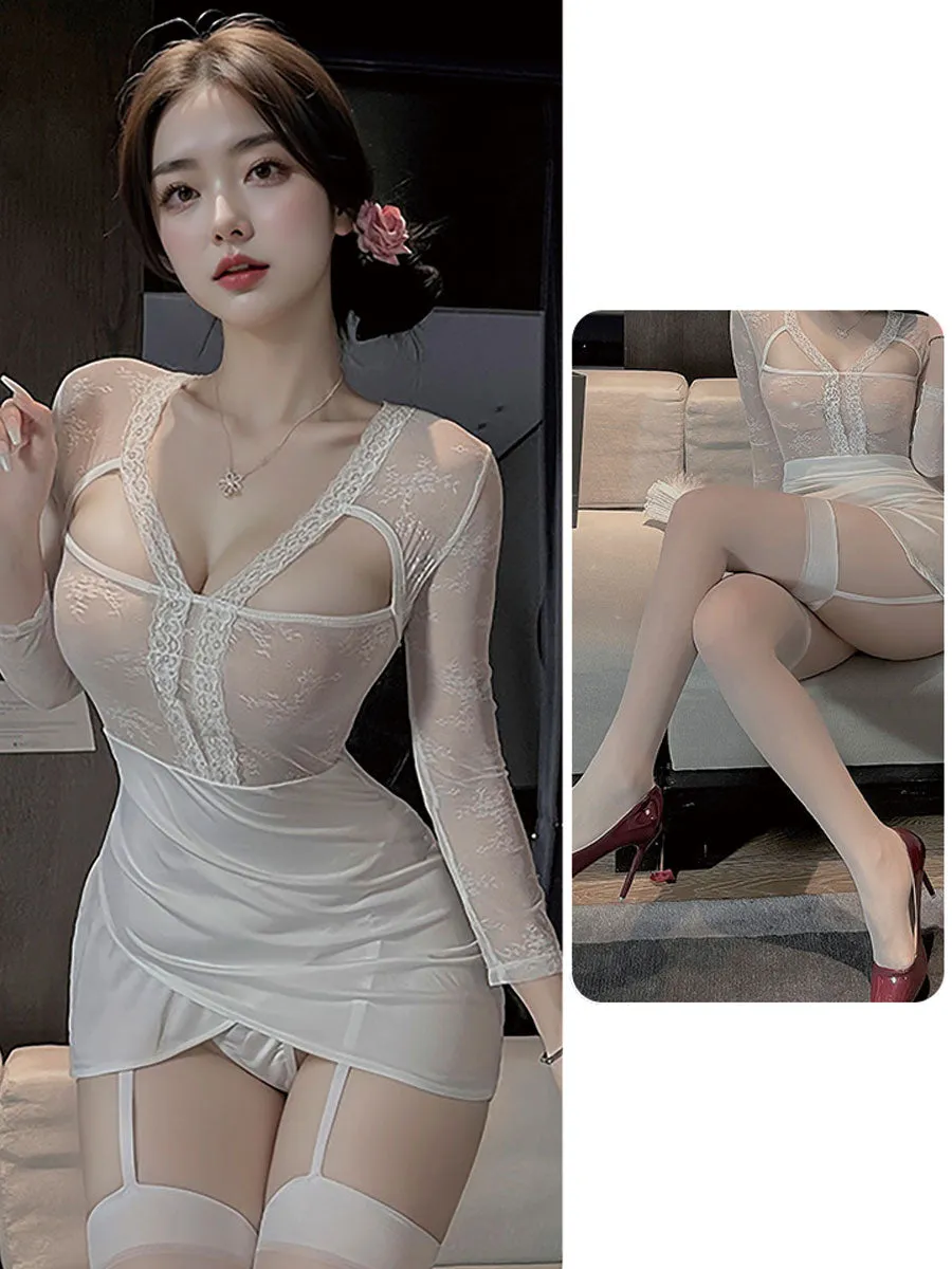 Lace Cut Out Secretary Bodycon Dress