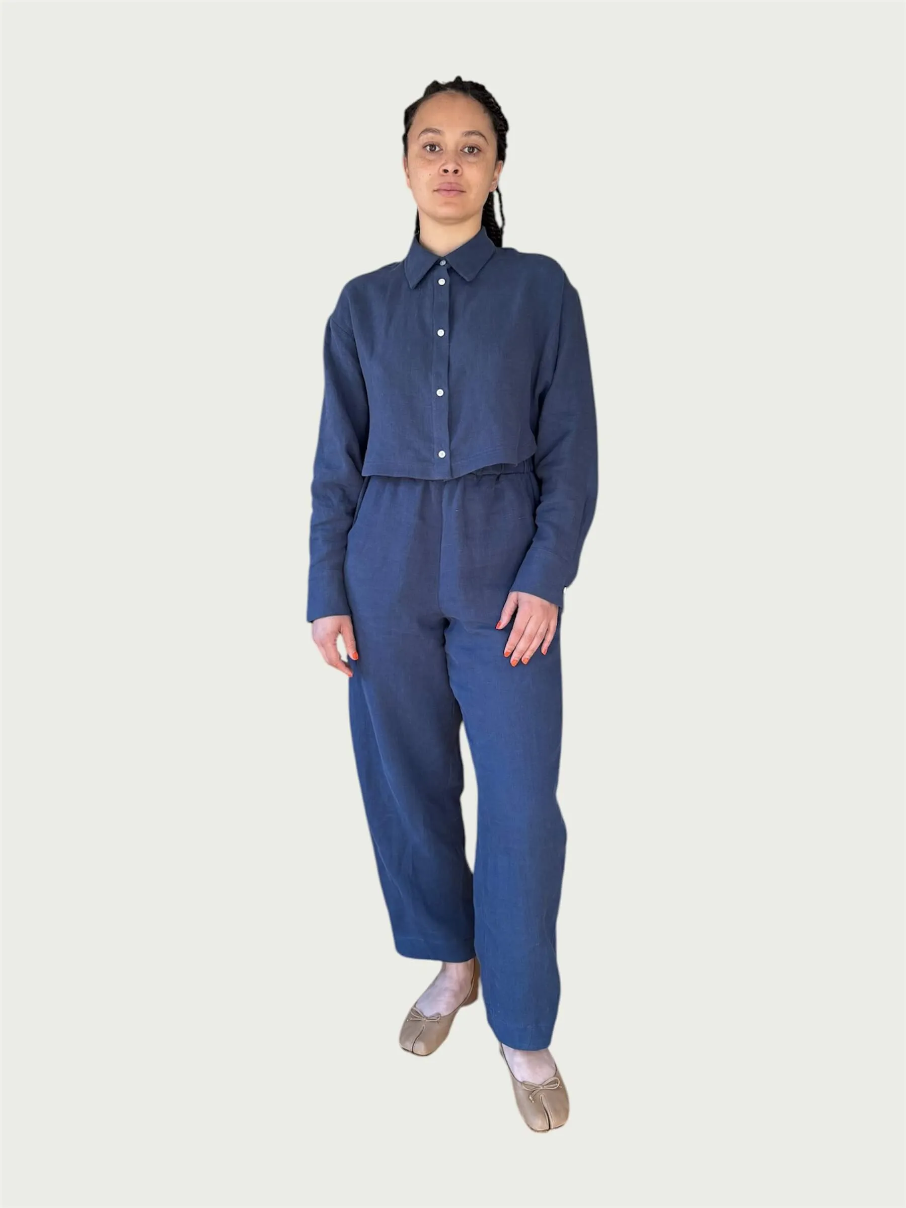 Linen Arc Button Up in Blue