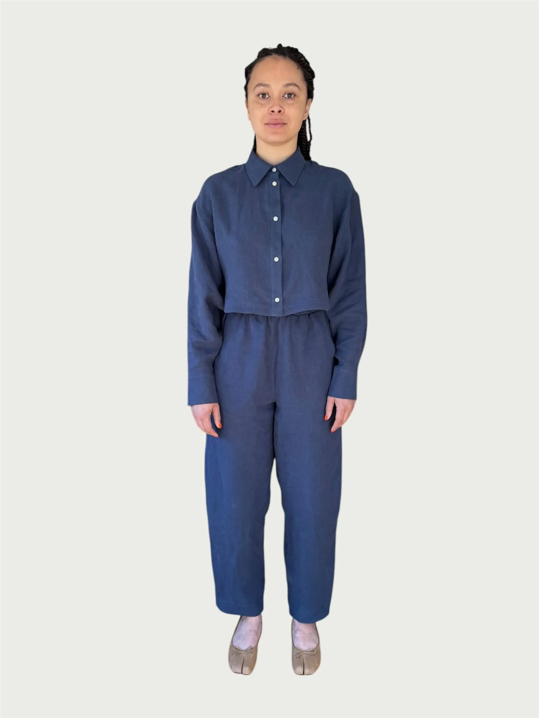 Linen Arc Button Up in Blue