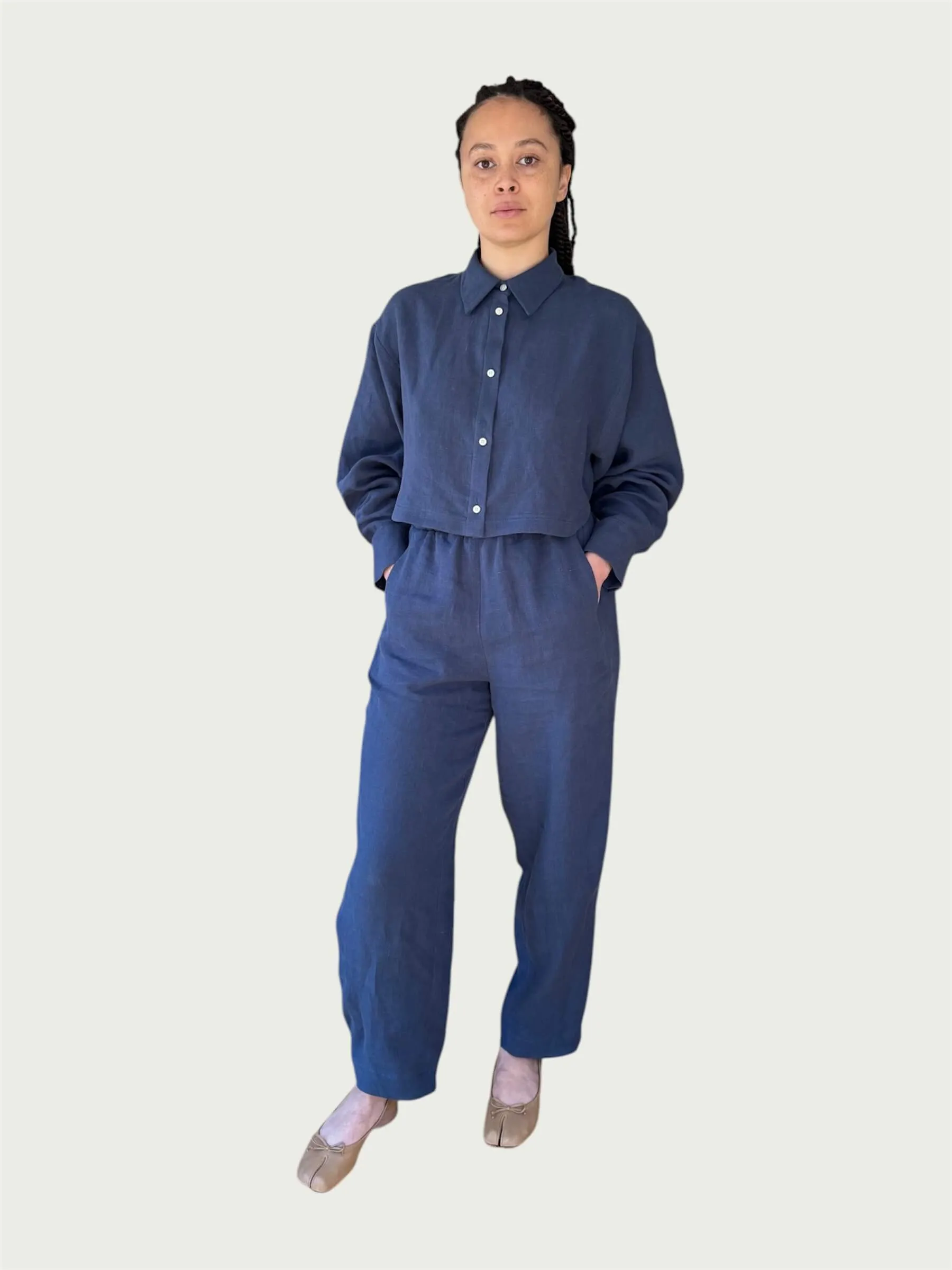 Linen Arc Button Up in Blue
