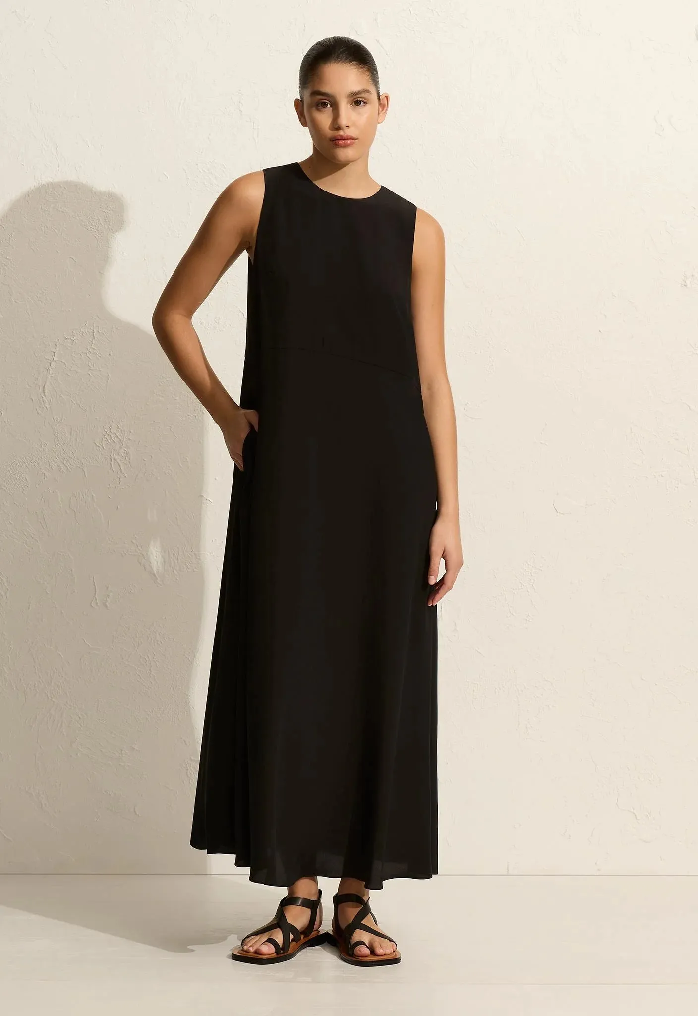 Matteau Curved Waist Midi Dress in Black