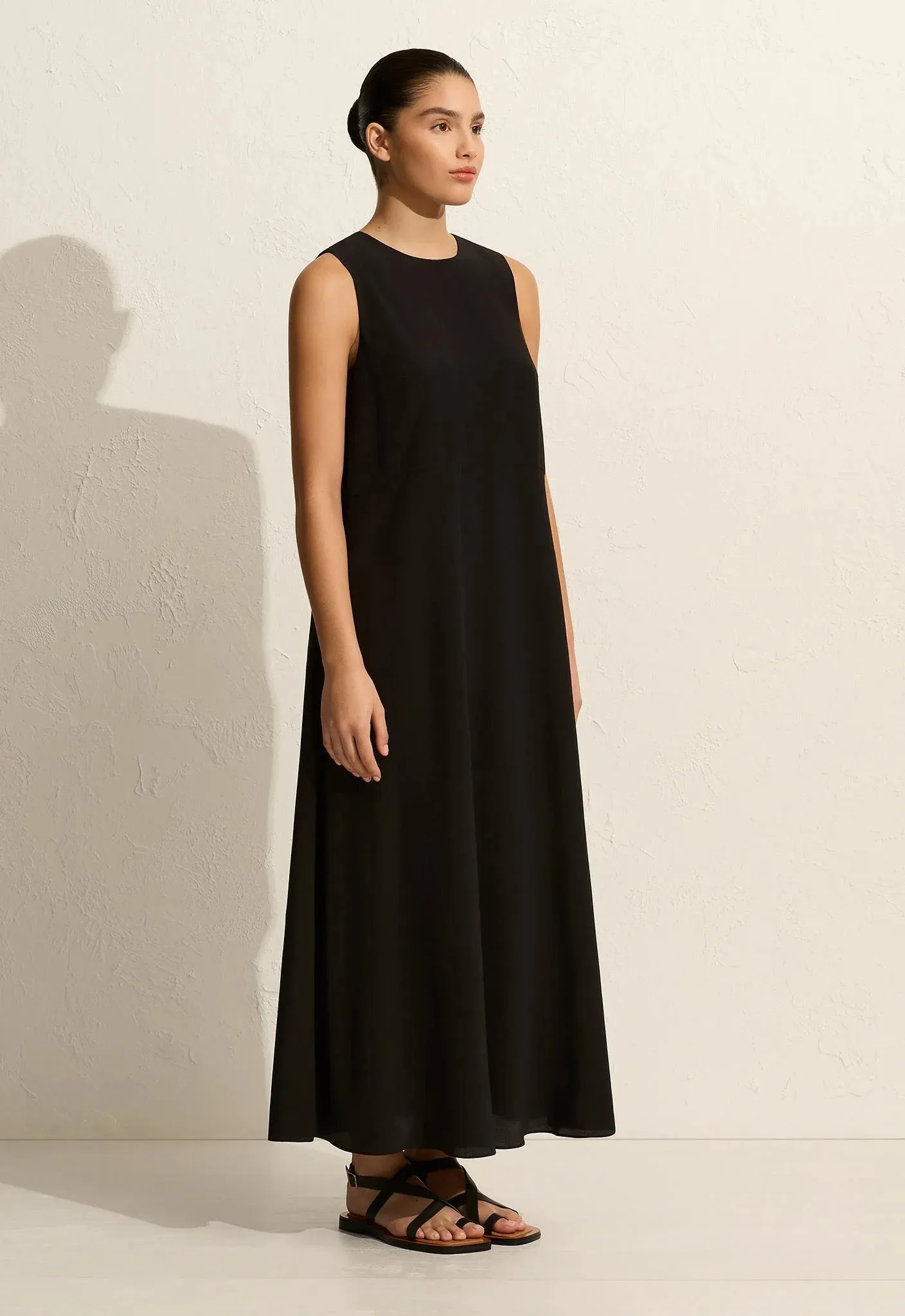 Matteau Curved Waist Midi Dress in Black