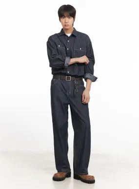 Men's Stitched Button-Up Denim Shirt IA510