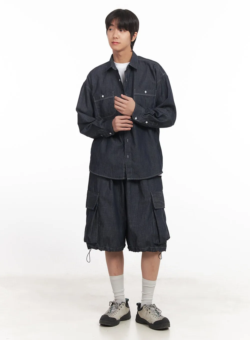 Men's Stitched Button-Up Denim Shirt IA510