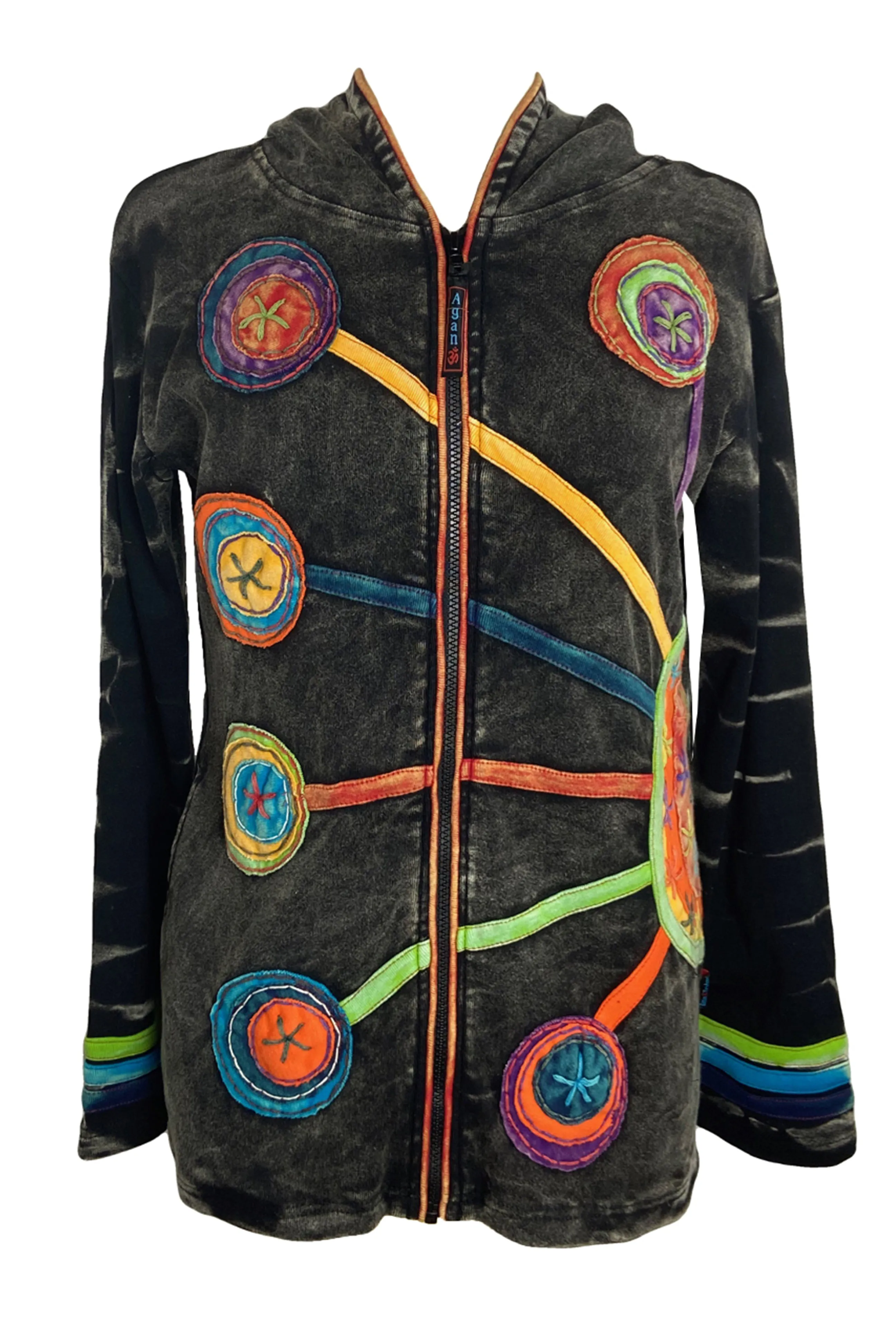 RJ 349 Bohemian Distressed Circular Stems Hoodie Sweatshirt Jacket