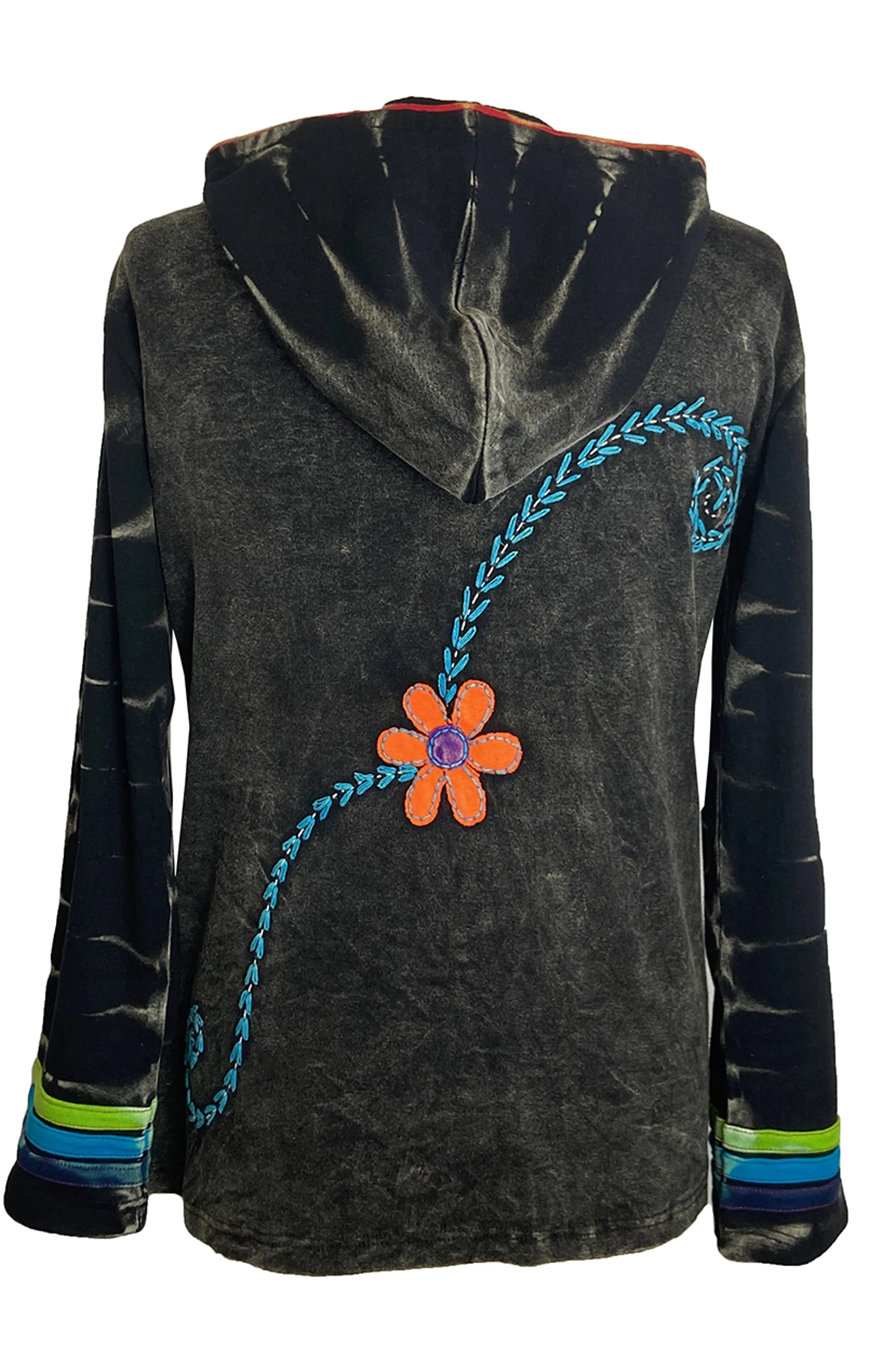 RJ 349 Bohemian Distressed Circular Stems Hoodie Sweatshirt Jacket