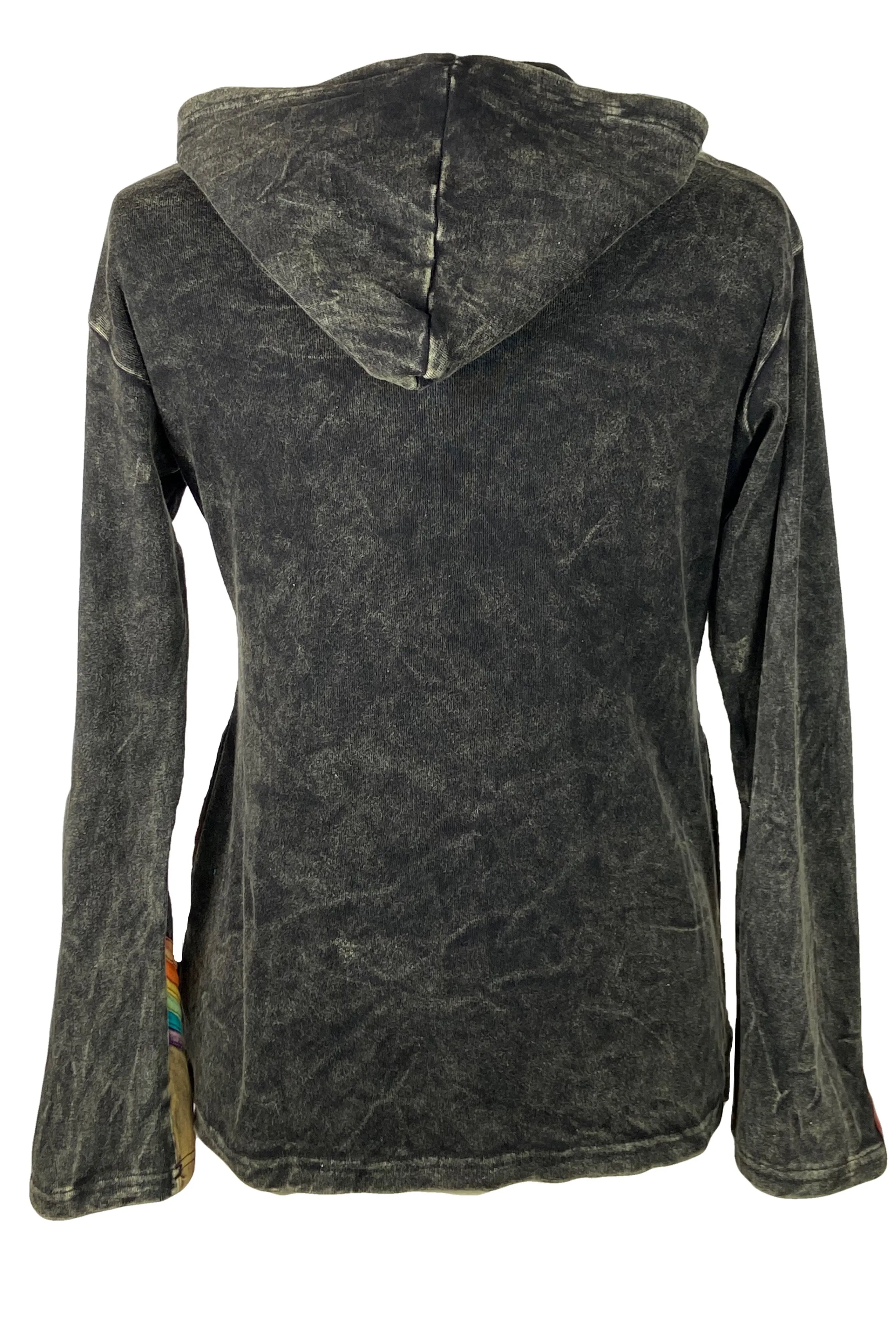 RJ 70 Bohemian Knit Rainbow Distressed Denim Hoodie Jacket